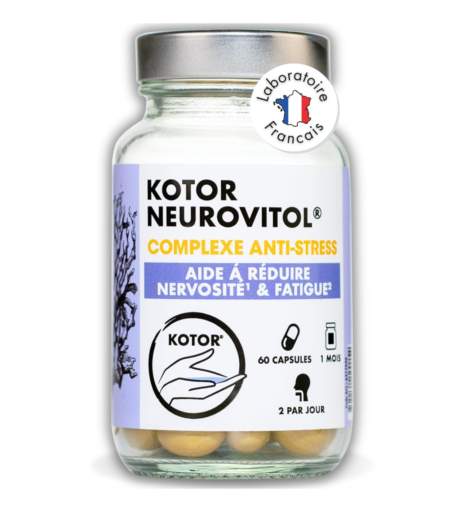 KOTOR NEUROVITOL | Anti Stress & Anxiety | Memory & Concentration | Lithothamm + Magnesium + Zinc + Vitamins B1 B2 B3 B5 B6 B9 B12 + Flaxseed Oil + Omega 3 | 60 Capsules | Made in France - Buy Online on GoSupps.com