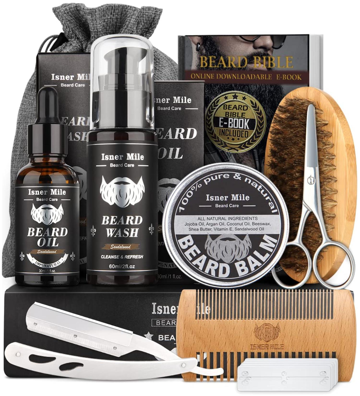Isner Mile Beard Kit for Men - Grooming & Trimming Set with Shampoo, Oil, Balm & Accessories - Perfect Gift for Him - Buy Online on GoSupps.com