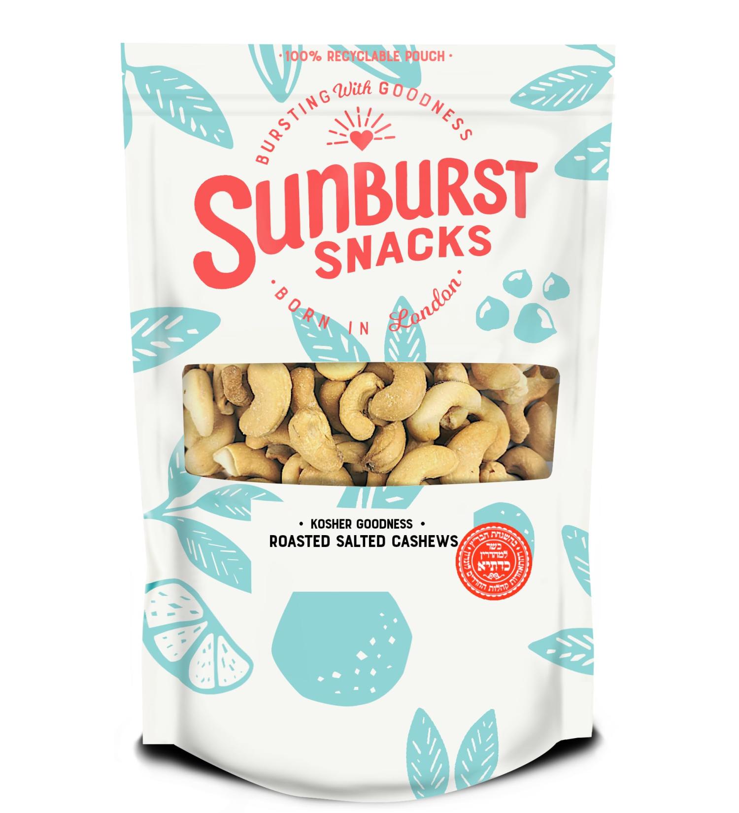 Sunburst Snacks Roasted Salted Cashew Nuts 1kg - Kedassia Certified, Kosher, Recyclable Pouch - Buy Online on GoSupps.com