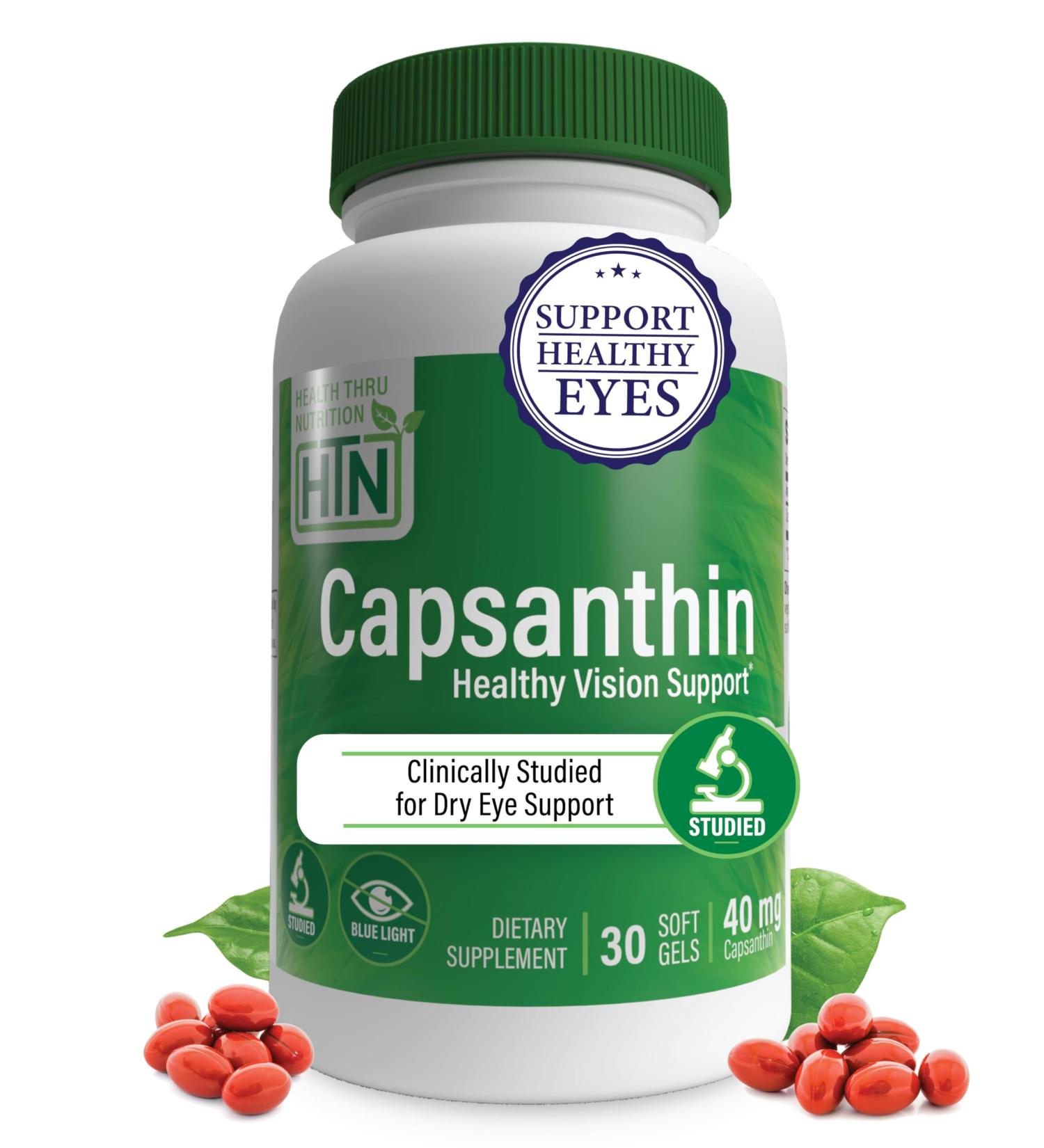Health Thru Nutrition Capsanthin 40mg - Ultimate Eye Supplement | Healthy Vision Support & Blue Light Protection Dry Eye Relief as CapsiClear Derived from Capsicum Annuum | Pack of 30 - Buy Online on GoSupps.com