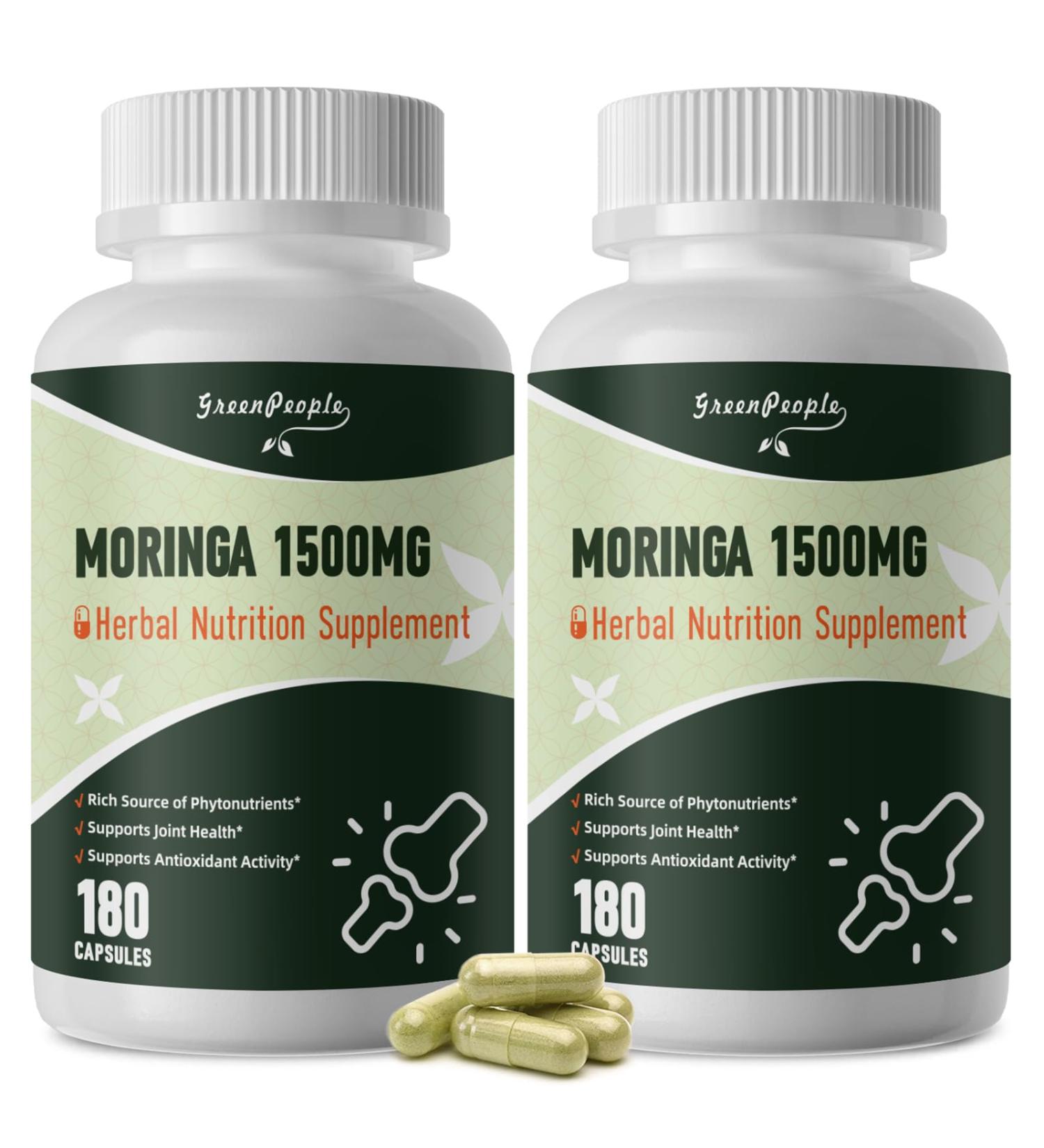 Moringa Pure Capsules, Rich Moringa Powder, A Natural Green Antioxidant Superfood - Supports Energy, Skin Health, Gut Health, with Essential Vitamins & Amino Acids, 180pcs-2 Pack 180 Count (Pack of 2) - Buy Online on GoSupps.com
