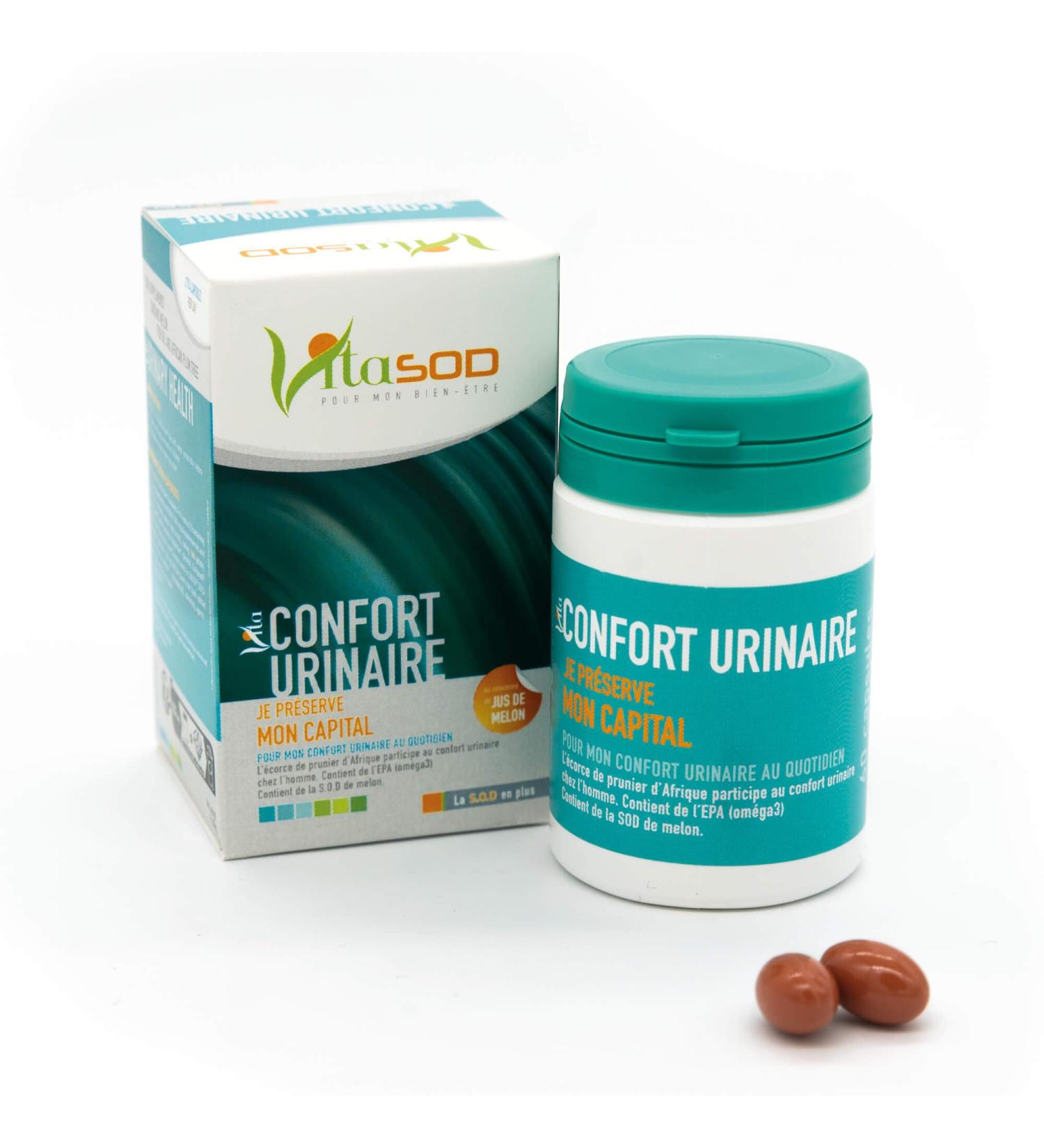 Vita CONFORT URINAIRE SOD de melon Compl ment alimentaire pour une fonction urinaire normale de l homme corce de prunier d Afrique Om ga3 (EPA et DHA) 60 Capsules - Buy Online on GoSupps.com