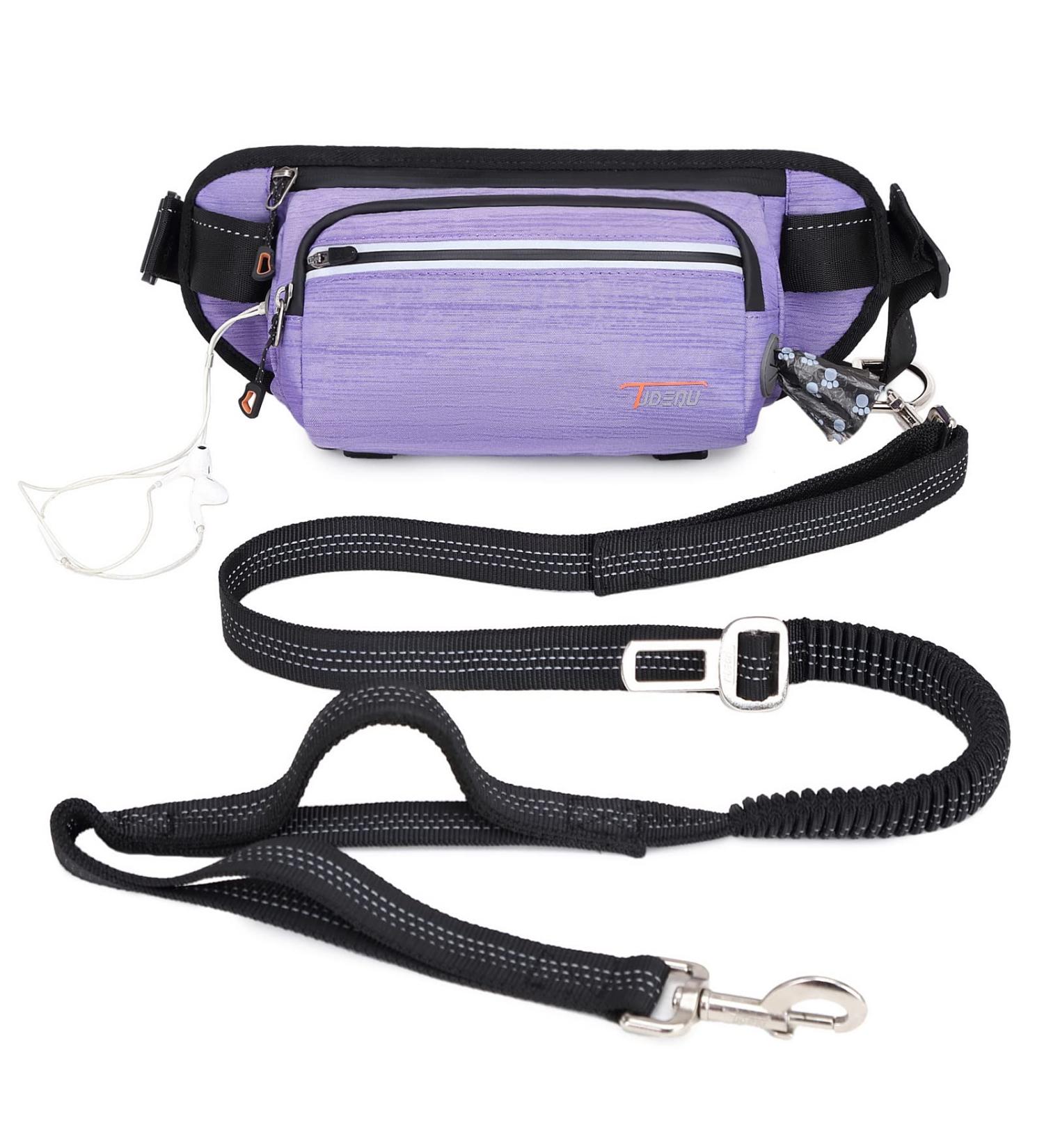 TUDEC Dogs Jogging Line with Belly Belt - Elastic Reflective Leash for Large & Medium Dogs Includes Feces Bag Dispenser - Gray Purple - Buy Online on GoSupps.com