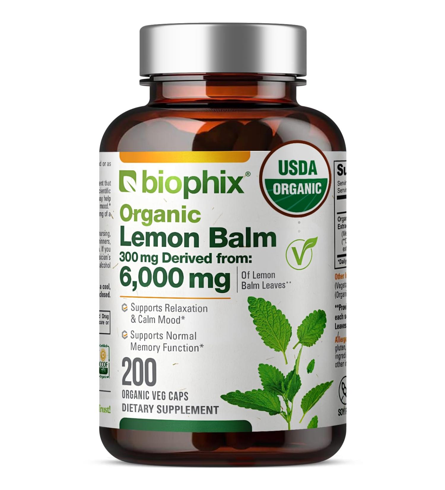 biophix Lemon Balm Capsules USDA Organic 20:1 Extract 300 mg 200 Veggie Caps - Cognitive Health Stress Sleep Mood Support Natural Herbal Supplement - Buy Online on GoSupps.com