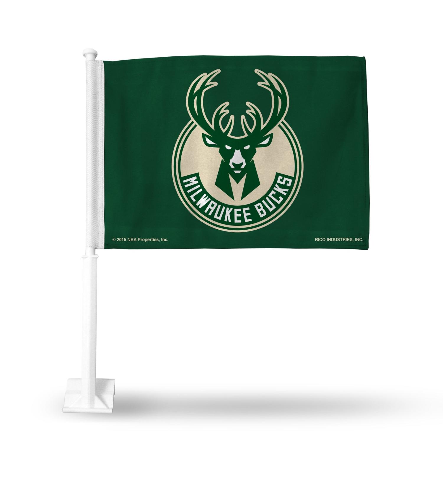 Rico Industries NBA Fan Shop Car Flag including Pole Milwaukee Bucks 16 x 19.5-" Team Color