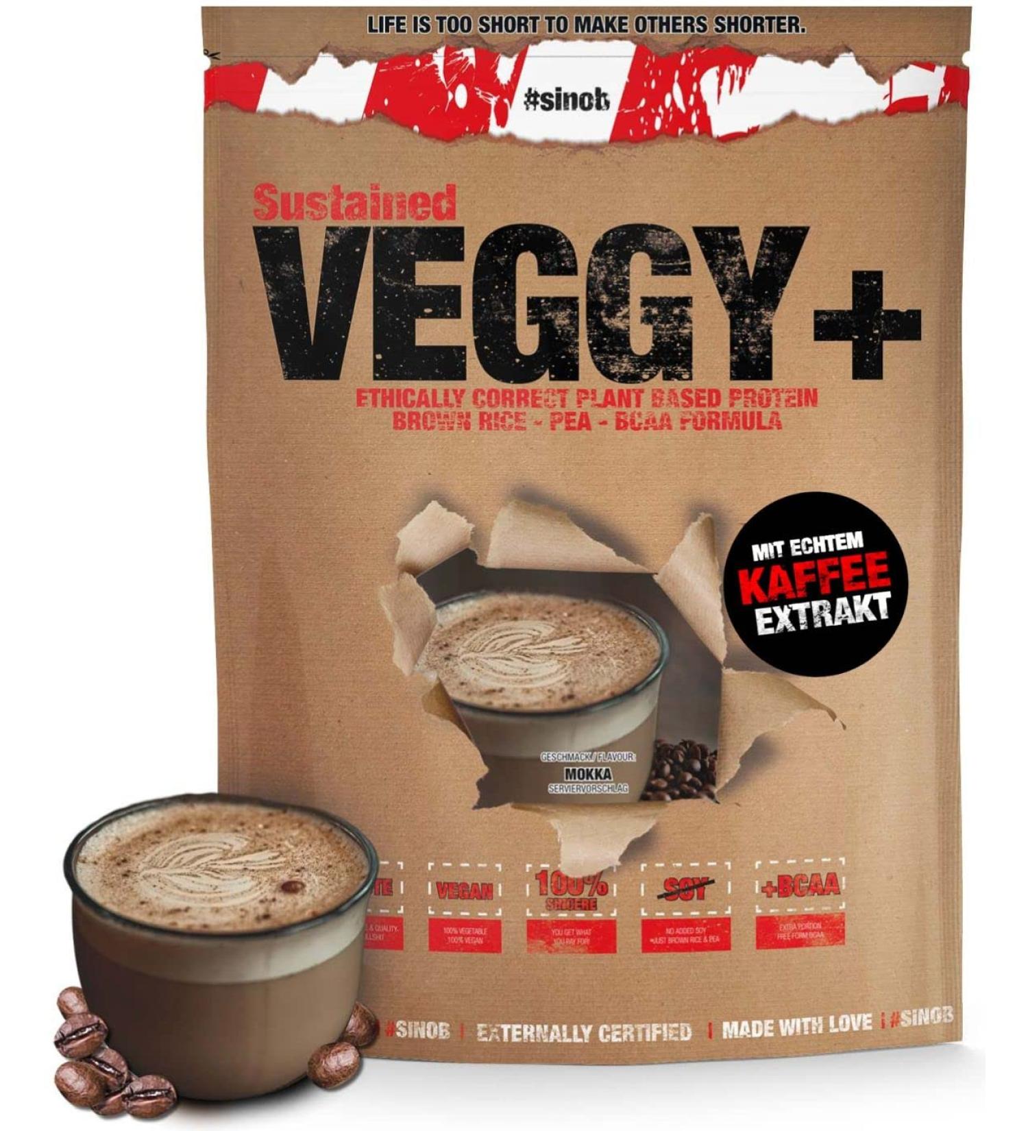 Veggy+ Vegan Protein Powder (Mocca) - 900g | Rice & Pea Protein with Vegan BCAAs | 70% Protein Shake for Vegan Fitness - Buy Online on GoSupps.com