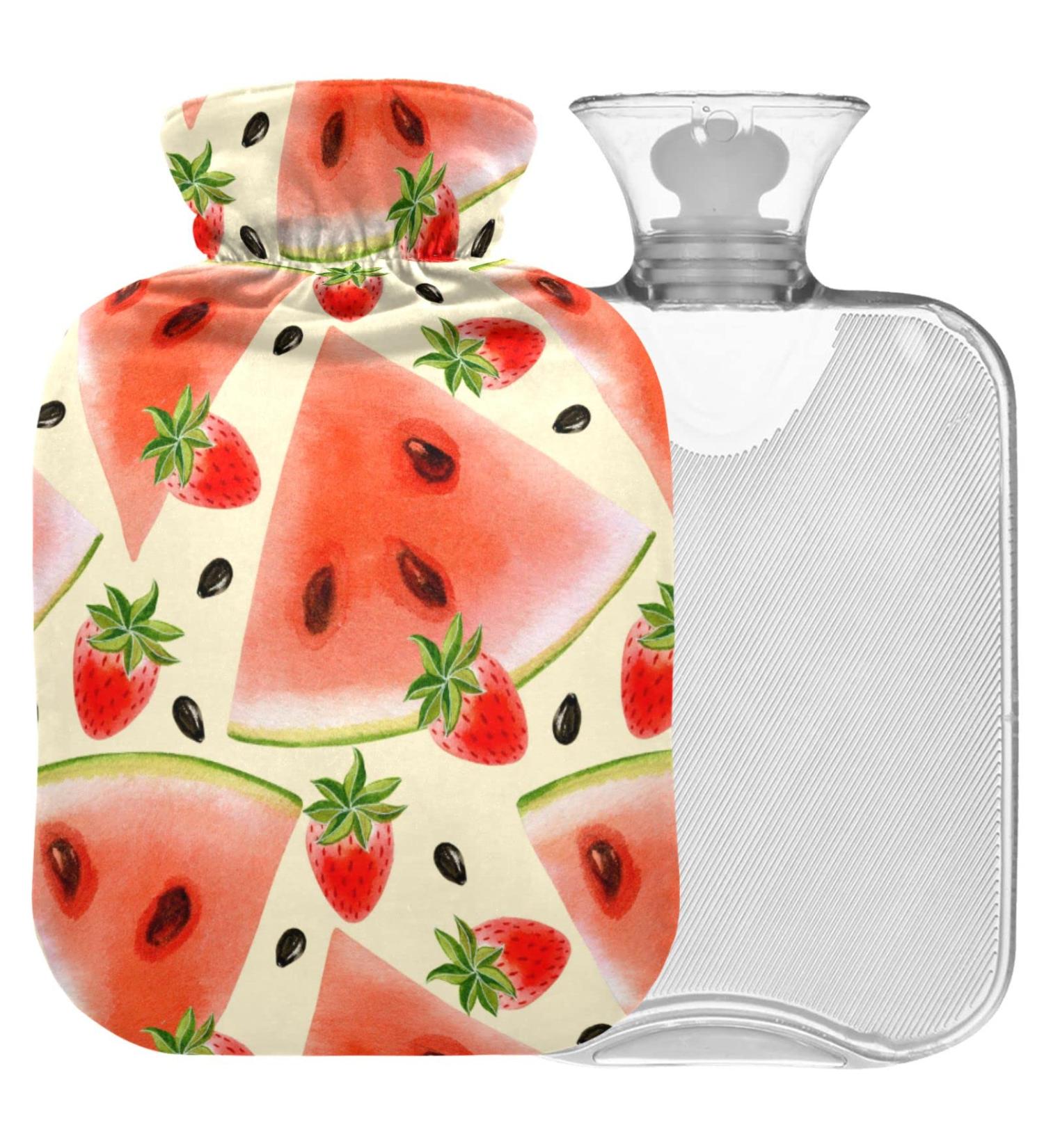 Naanle Watermelon Strawberry Heat Bottle with Cover | 1L Hot Water Bottle for Bed & Pain Relief | Hand & Foot Warmer | Heat & Cold Therapy - Buy Online on GoSupps.com