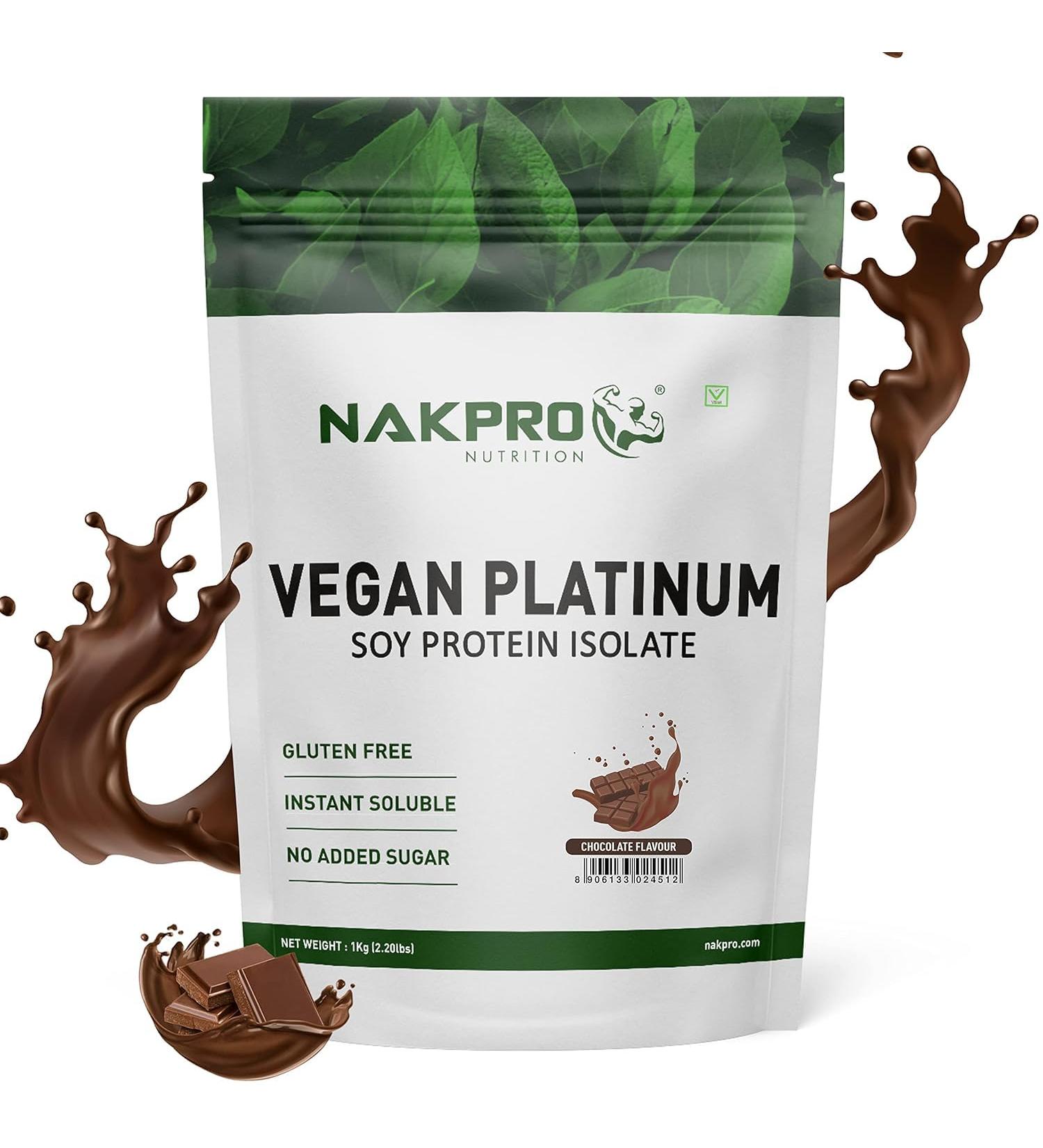 NAK-PRO 100% Soy Protein Isolate Chocolate - 1kg | 25.3g Protein 4.6g BCAA | Natural Vegan Plant Protein Powder | Easy To Digest | All Essential Amino Acids for Muscle Gain and Recovery - Buy Online on GoSupps.com