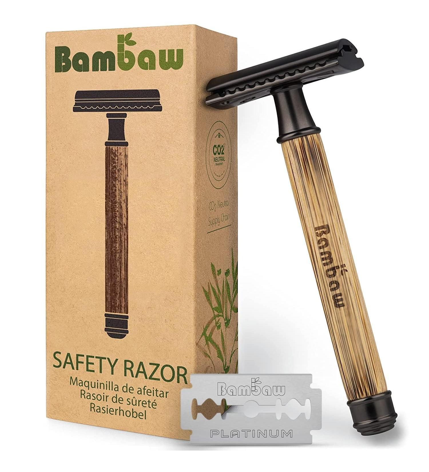 Eco-Friendly Safety Razor for Men & Women | Bamboo Grip Razor Plane | Zero Waste Shaving | BAMBaw Slim Dark - Buy Online on GoSupps.com