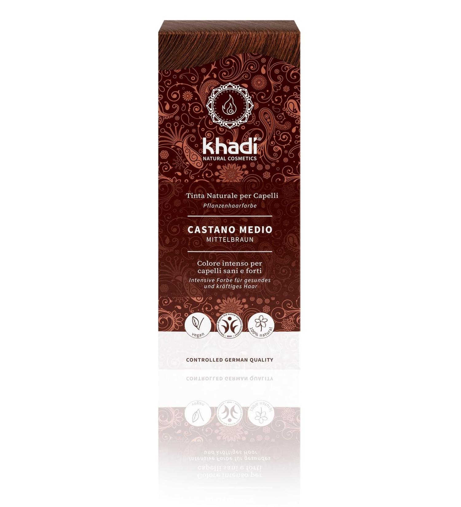 khadi MEDIUM BROWN plant hair color hair dye for lively warm cinnamon brown to strong deep 100% plant-based natural & vegan certified natural cosmetics 100g