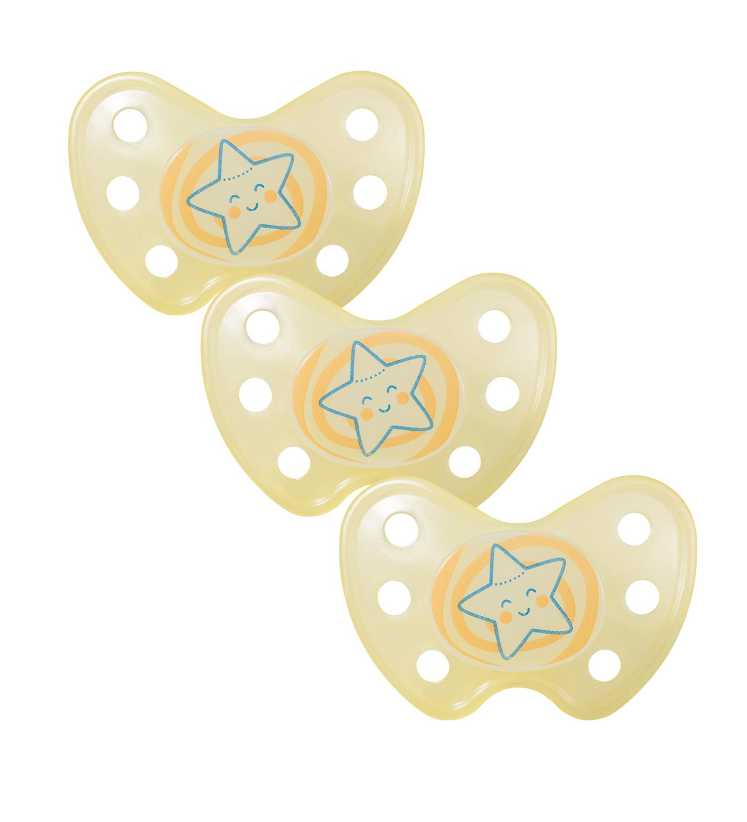 Dentistar Silikon Night Schnuller Set of 3 - Size 3 Baby Pacifiers 14 Months+ - Luminous Dental Pacifiers - Made in Germany - Star Design Yellow - Buy Online on GoSupps.com