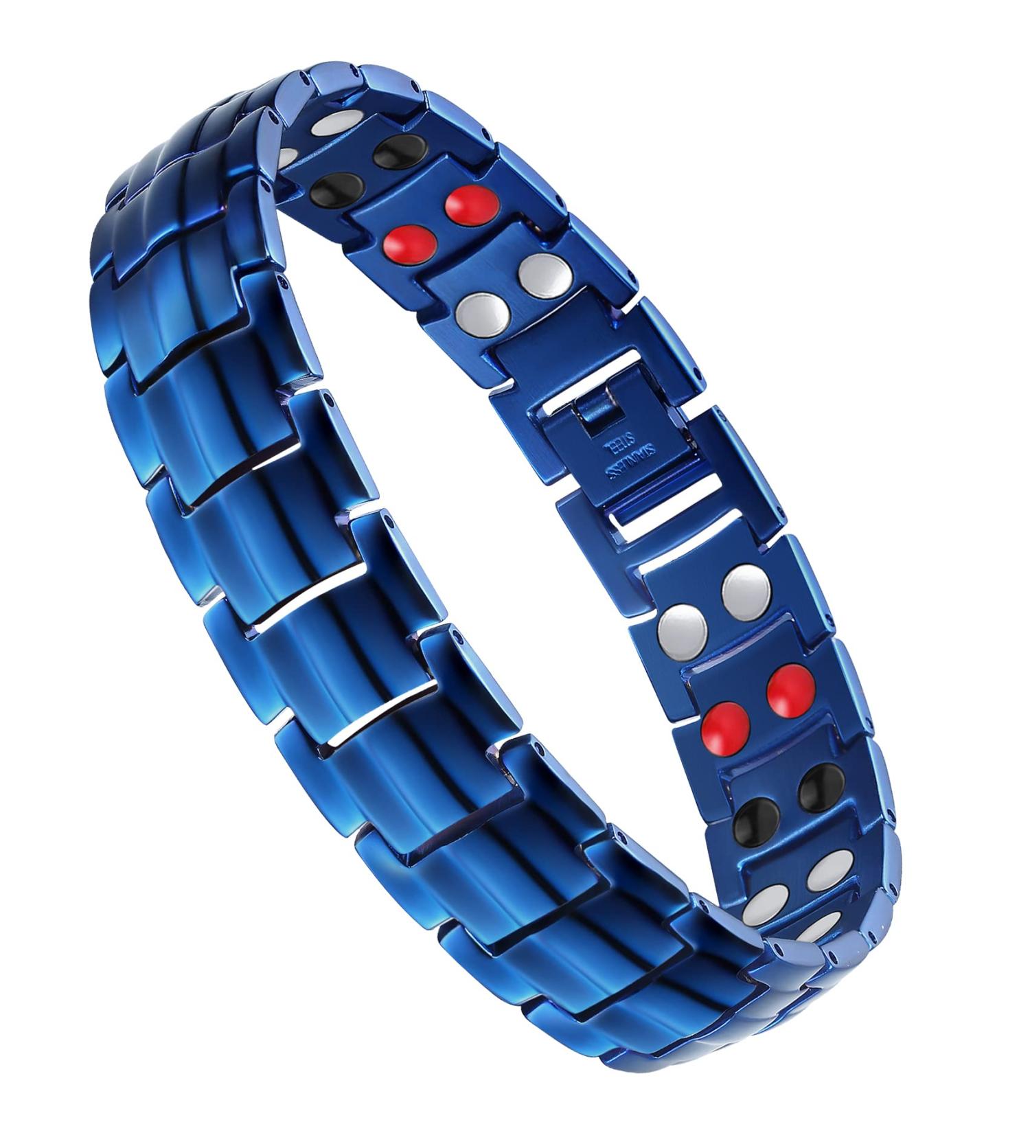Jeracol Titanium Steel Magnetic Bracelet for Men | Double Row 4 Element Strength Magnets | Blue-2 | Free Links Removal Tool & Gift Box - Buy Online on GoSupps.com