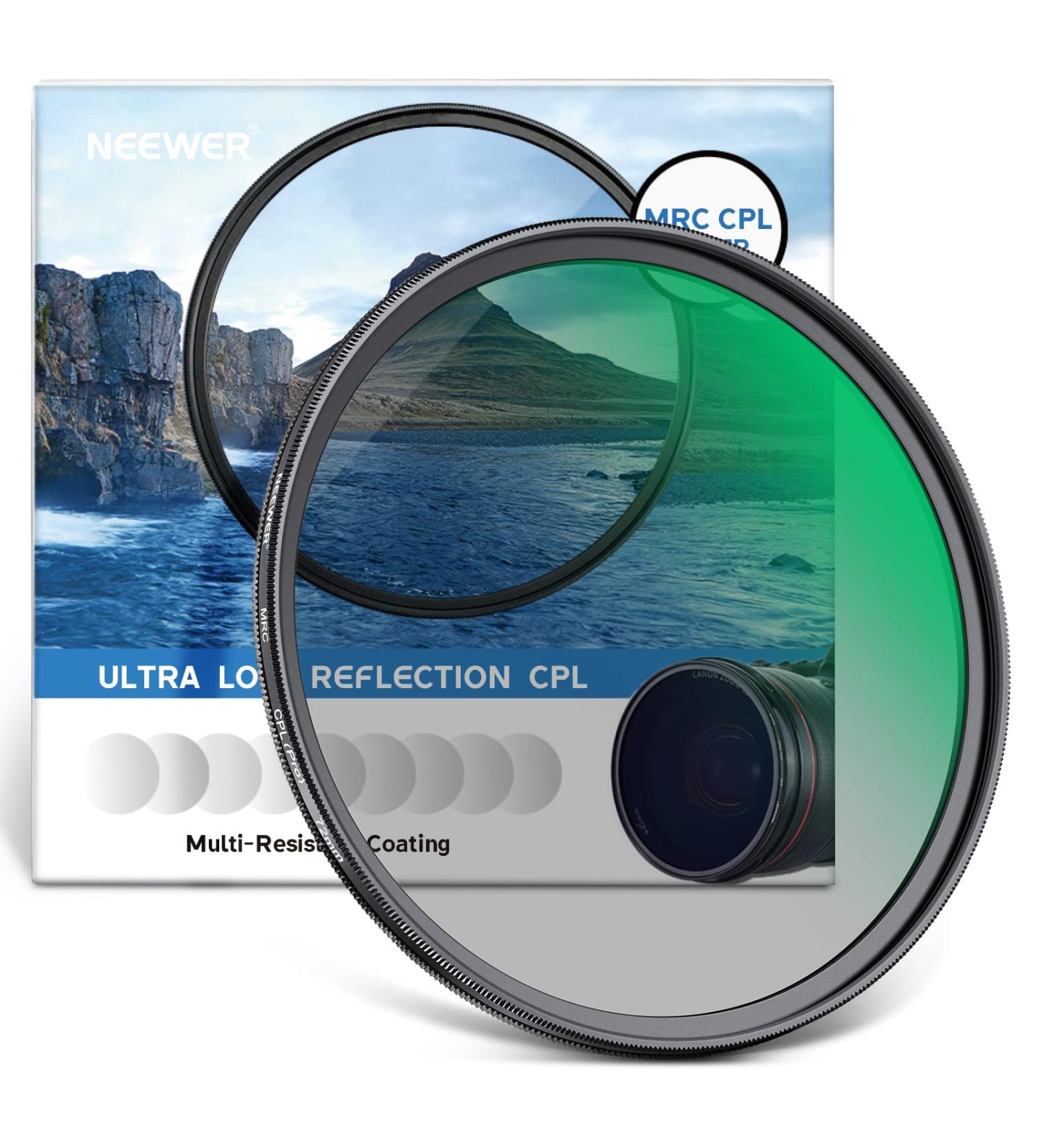 NEEWER 72mm Polarizer Filter with Nano Coating - Reduce Glare, Enhance Contrast, Reduce Reflection - HD Optical Glass - Ultra Slim Frame - CPL Filter - Buy Online on GoSupps.com