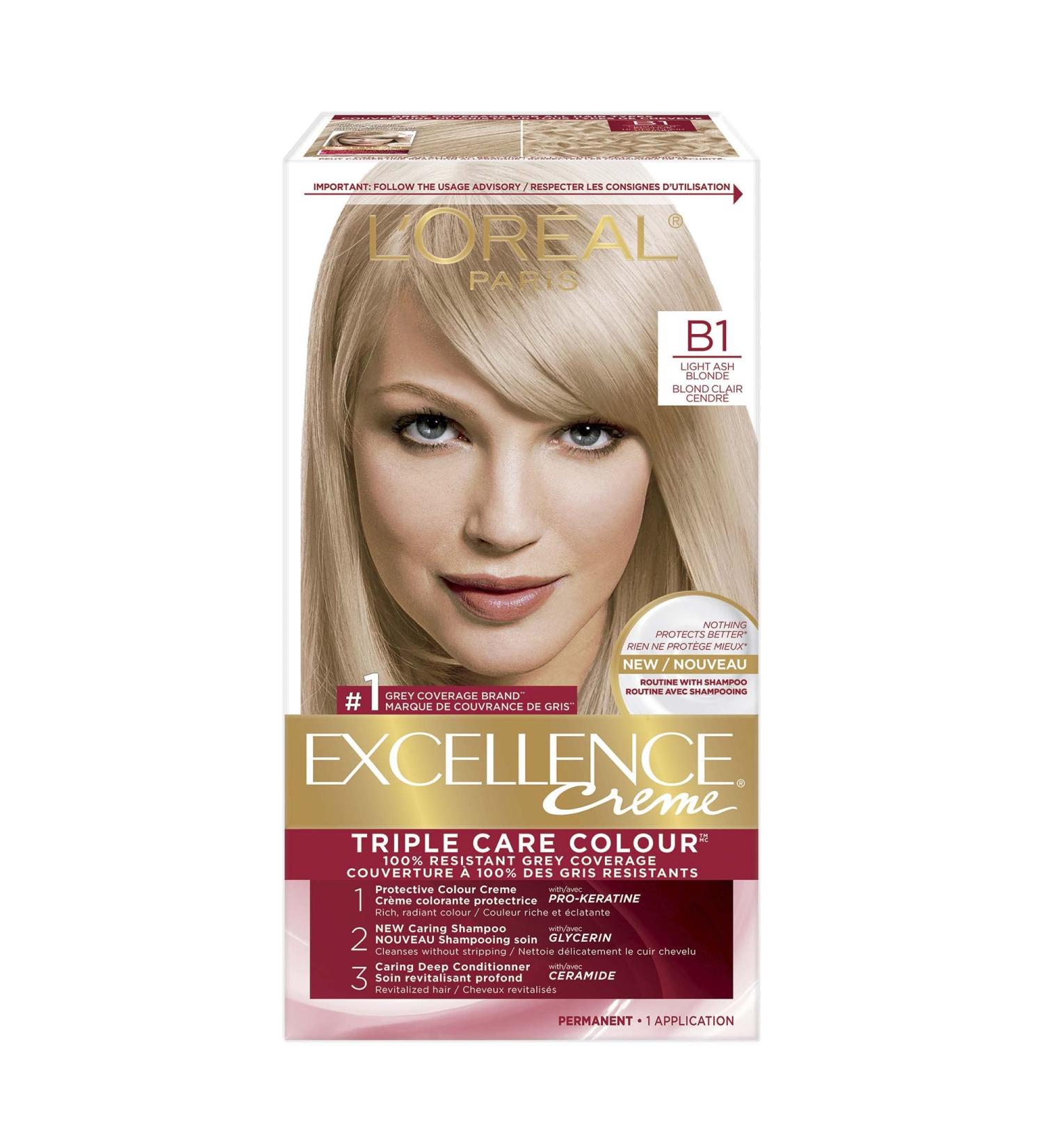 L Or al Paris Excellence Cr me Permanent Hair Color B1 Light Ash Blonde 100% Grey Coverage Hair Dye 1 EA (Packaging May Vary) B1 Light Ash Blonde Cream formula - Buy Online on GoSupps.com