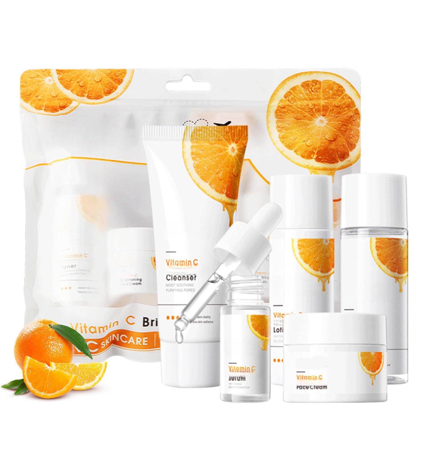 5-Piece Hydrating Skincare Set with Vitamin C Travel Facial Skin Care Essential for Daily Moisturizing with Toner Serum Cream Cleanser Lotion Stocking Stuffer Christmas Holiday New Year Gift Set - Buy Online on GoSupps.com