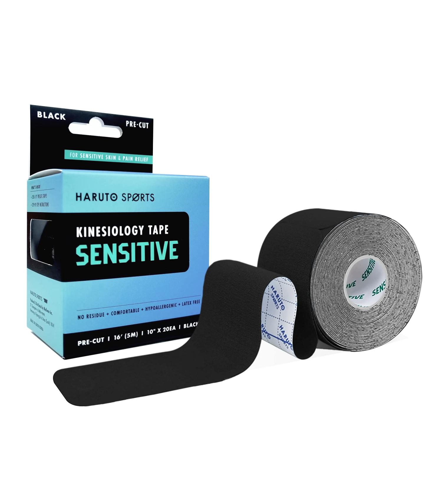HARUTO Kinesiology Sports Tape  for Pain Relief Strong Support  Therapeutic Tape Physio for Athletic Sports Recovery  20 Precut 10  Strips (Sensitive Black for Novice) Sensitive-black - Buy Online on GoSupps.com
