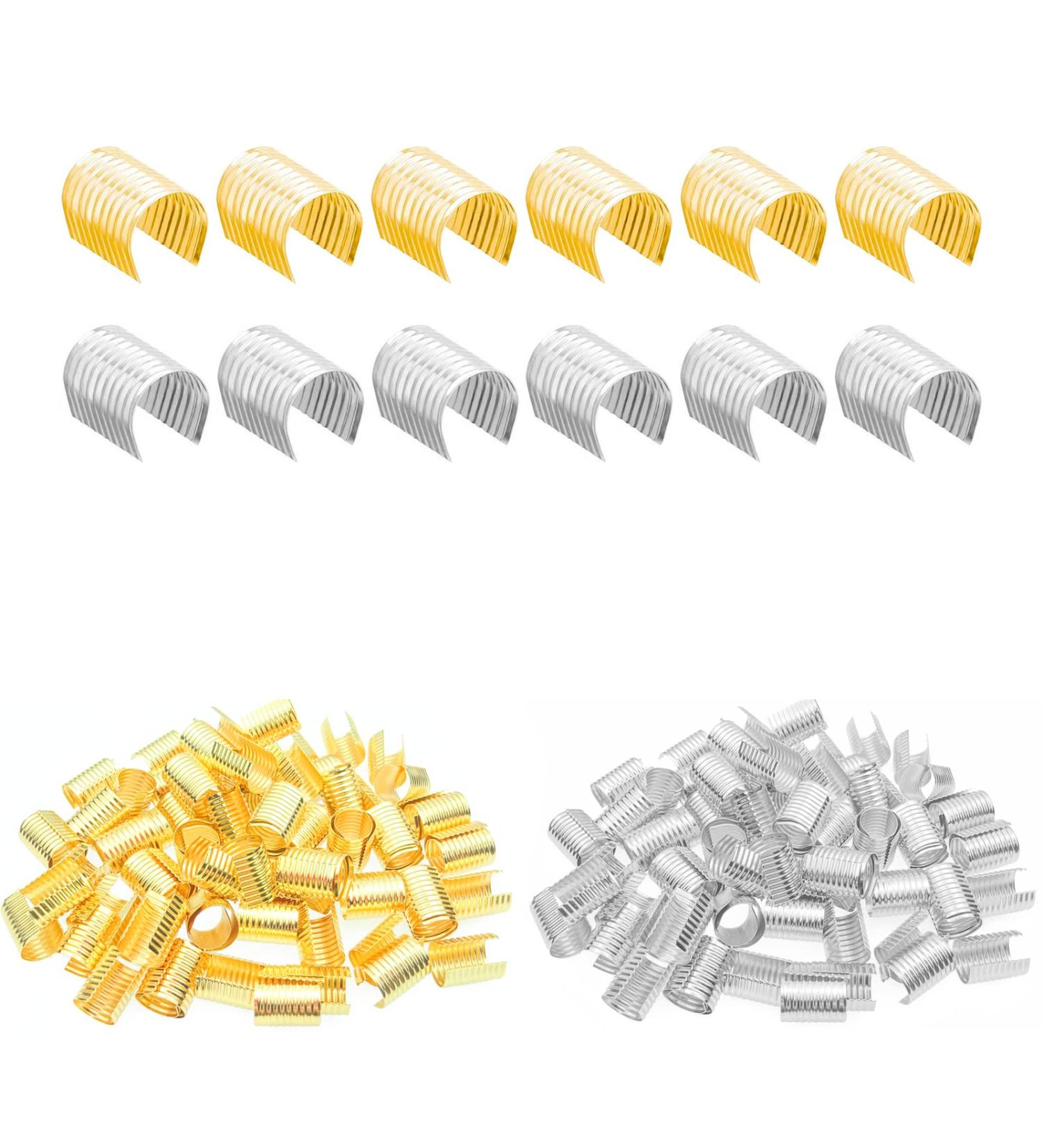 Daiyifiy 160 Pack Leather Rope Clips - Metal Fastener for Tassel Cords in Silver and Gold - 8.5mm x 14mm - Buy Online on GoSupps.com