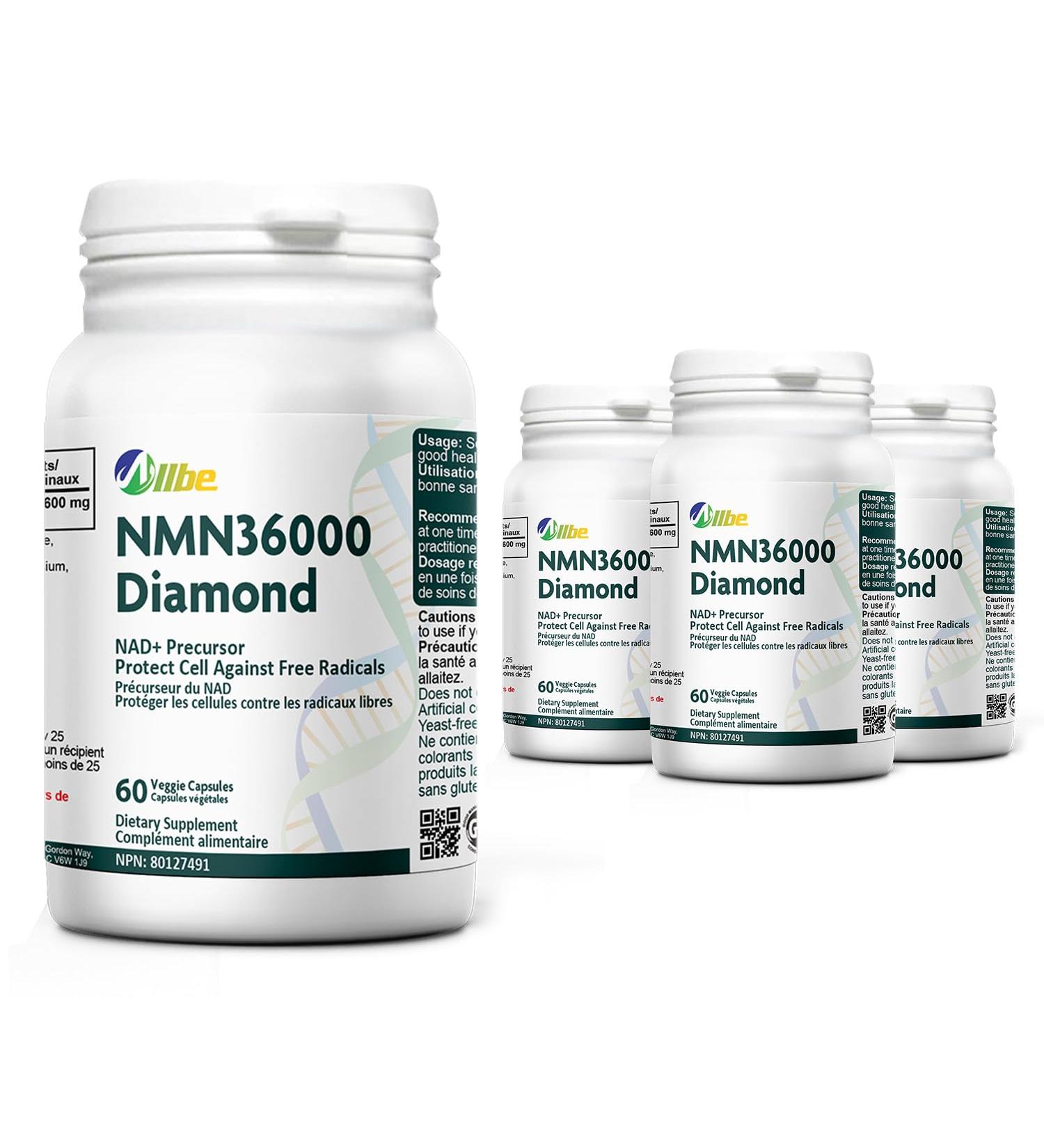 ALLBE NMN Capsules 600mg - Highest Potency Available - Premium Supplement - Cellular Health - Boost NAD+ Supports Longevity - 100% Pure NMN Supplement Canada - Fast Absorption - 4 x 60ct 60 count (Pack of 4) Nmn 36000 (600mg) - Buy Online on GoSupps.com