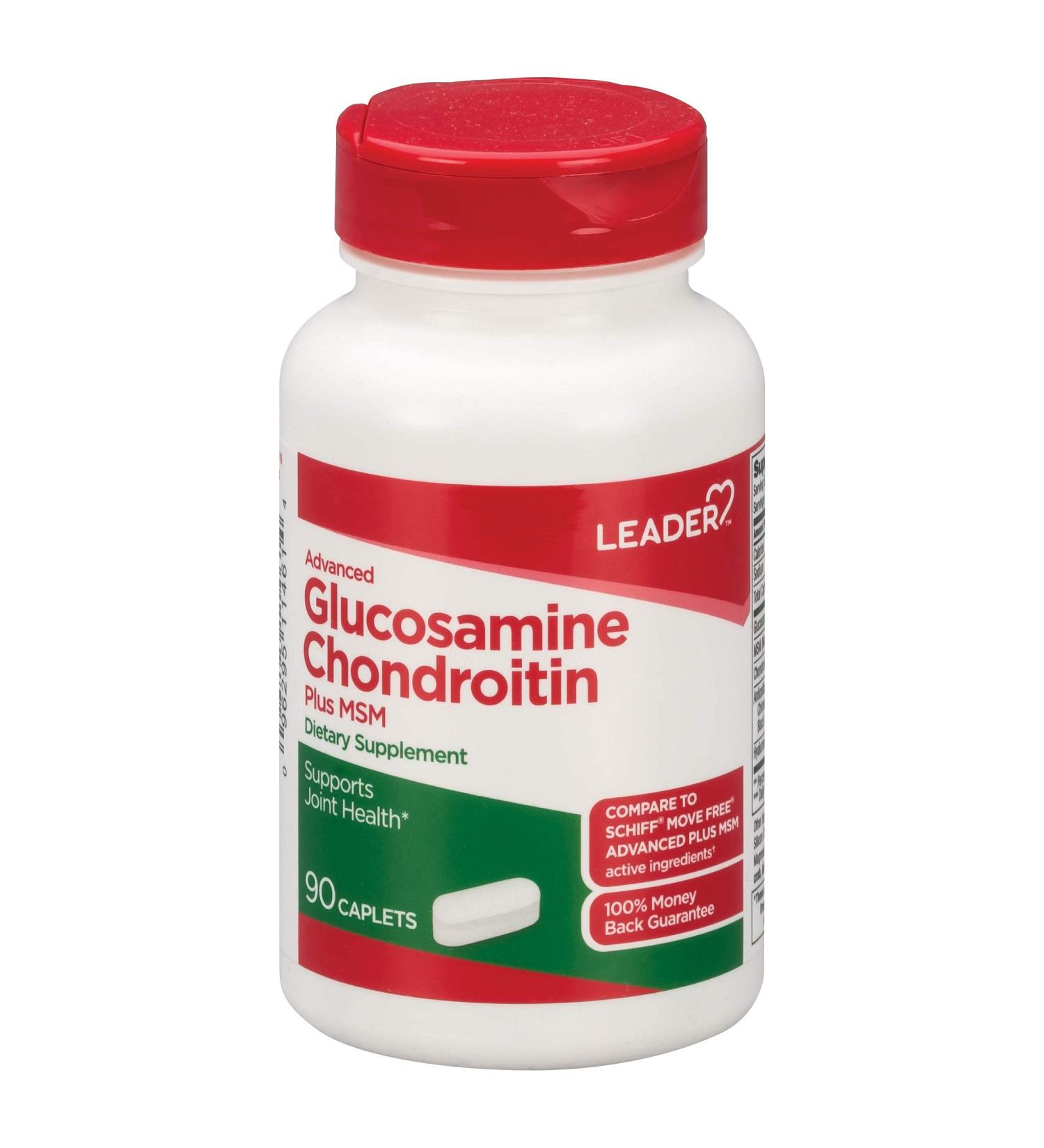 Leader Advanced Glucosamine Chondroitin Plus MSM Dietary Supplement Compare to Schiff Move Free Advanced + MSM Active Ingredient 90 Caplets