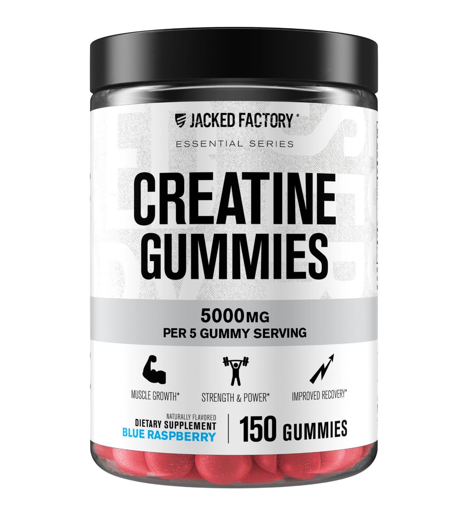Jacked Factory Creatine Gummies 5g Daily Dose (1g per Gummy) - Creatine Gummy for Men and Women Vegan-Friendly Travel-Friendly Third-Party Tested - 150 Gummies Blue Raspberry Blue Raspberry 150 Gummies (Pack of 1) - Buy Online on GoSupps.com