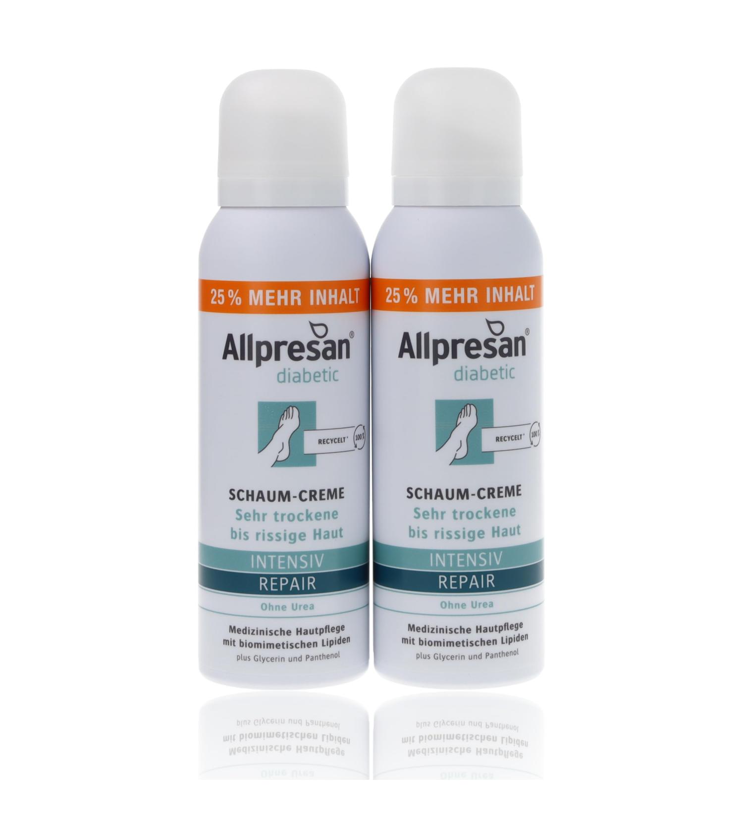 Allpresan Diabetic Intensiv + Repair Urea-free foaming cream for diabetes mellitus For very dry to cracked skin 2 x 125 ml - Buy Online on GoSupps.com