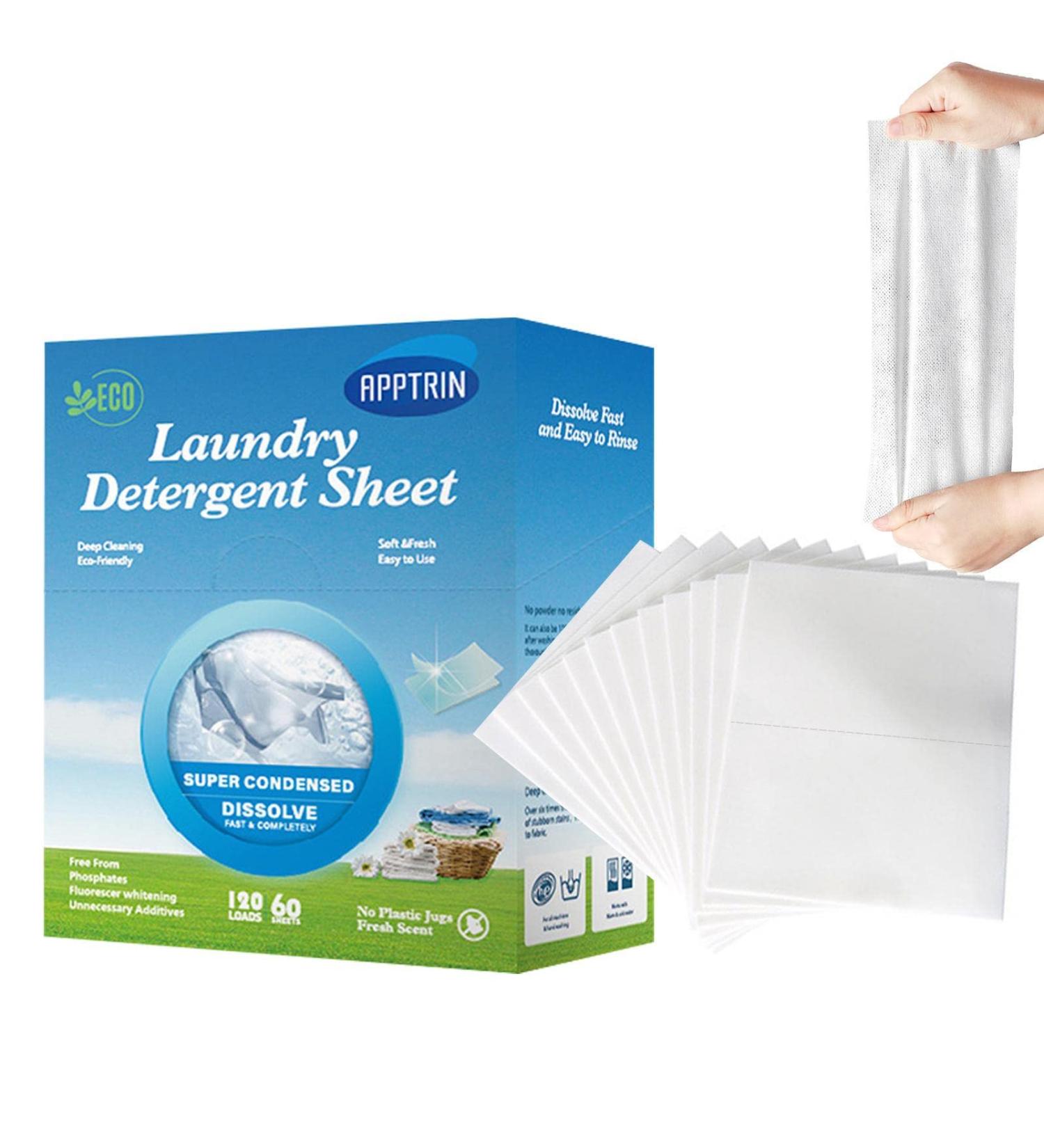 Detergent Sheets - 60pcs High Concentrated Liquidless Washing Sheets | Cleaning Laundry Strips for Home Hotel Dorms Camping Wooloo - Buy Online on GoSupps.com
