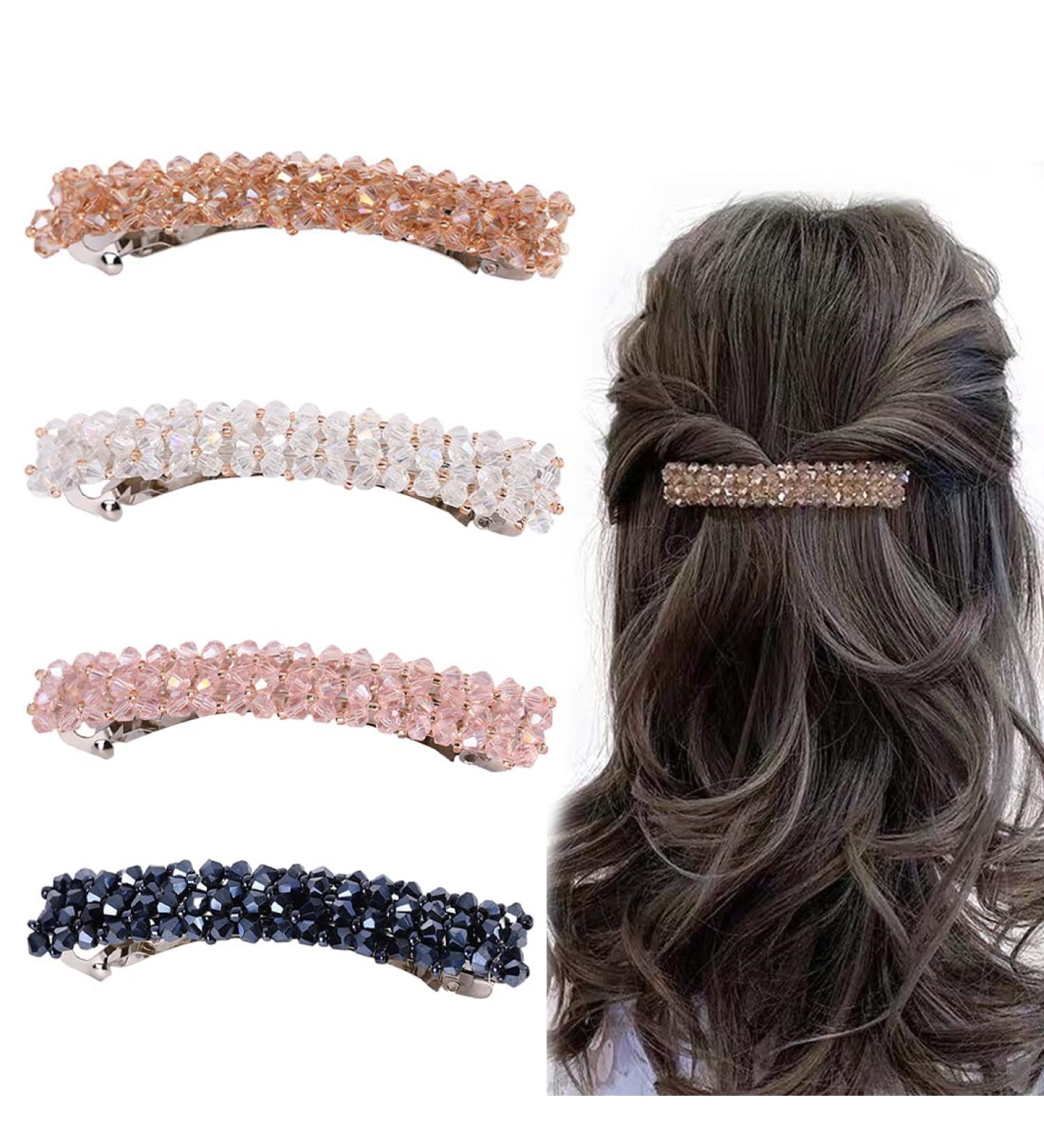 4 Piece Crystal Hair Clips for Women Elegant Rectangular French Automatic Hair Jewelry for Thin & Thick Hair - Buy Online on GoSupps.com