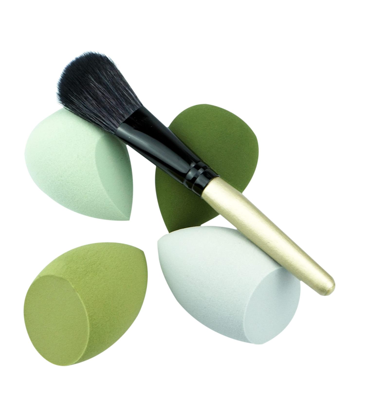 Mocarheri Makeup Sponge 4Pcs & Foundation Brushes 1Pcs Soft Sponge For Liquid Foundation Creams and Powders Latex Free Wet and Dry Makeup Egg (Green Series) - Buy Online on GoSupps.com