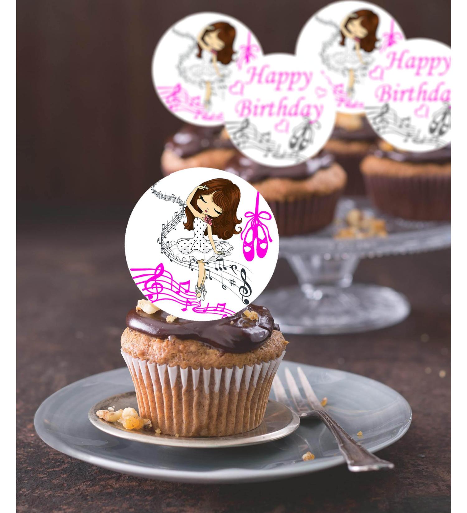 24 x Pre-Cut Happy Birthday Ballerina s1 Edible Stand up Wafer/Rice Paper Cupcake Cake Dessert Toppers Birthday Party Girl Woman Decorationss (Style 1) - Buy Online on GoSupps.com