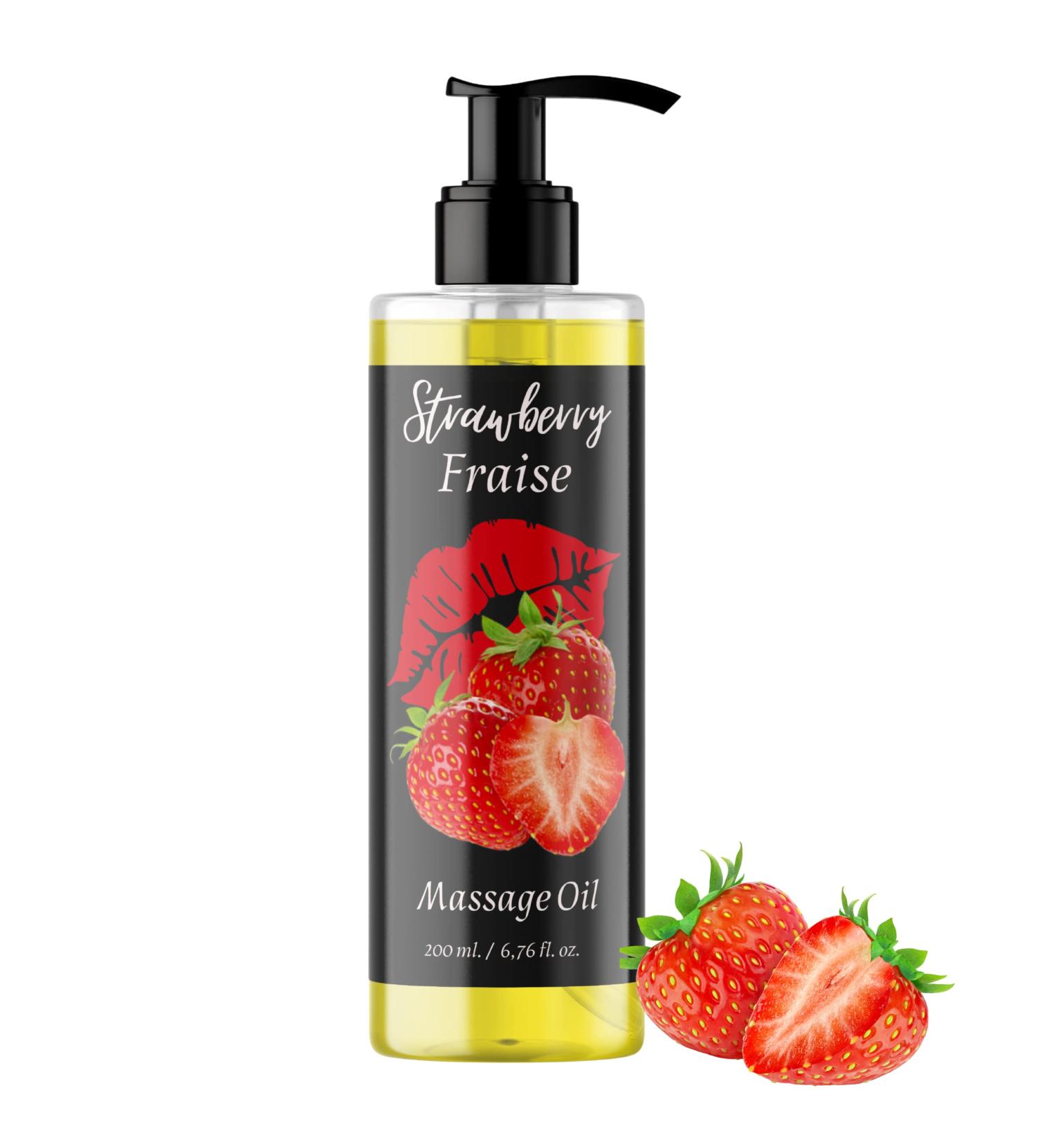 Organic Strawberry Sensual Massage Oil - 200ml Edible Premium Oil for Body Massages & Kissing - Perfect for Enjoyable Intimacy - Buy Online on GoSupps.com