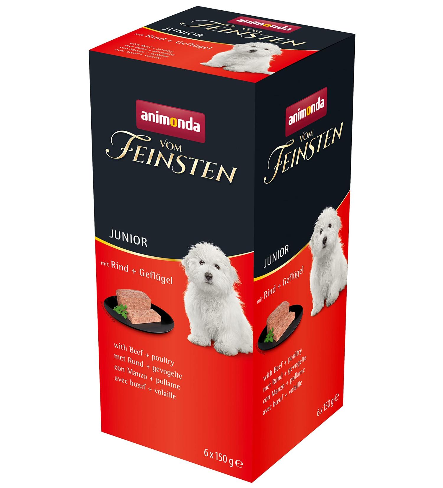 Animonda Junior Wet Dog Food - Beef & Poultry (6 x 150g) | Premium Nutrition for Growing Dogs - International Shipping Available - Buy Online on GoSupps.com