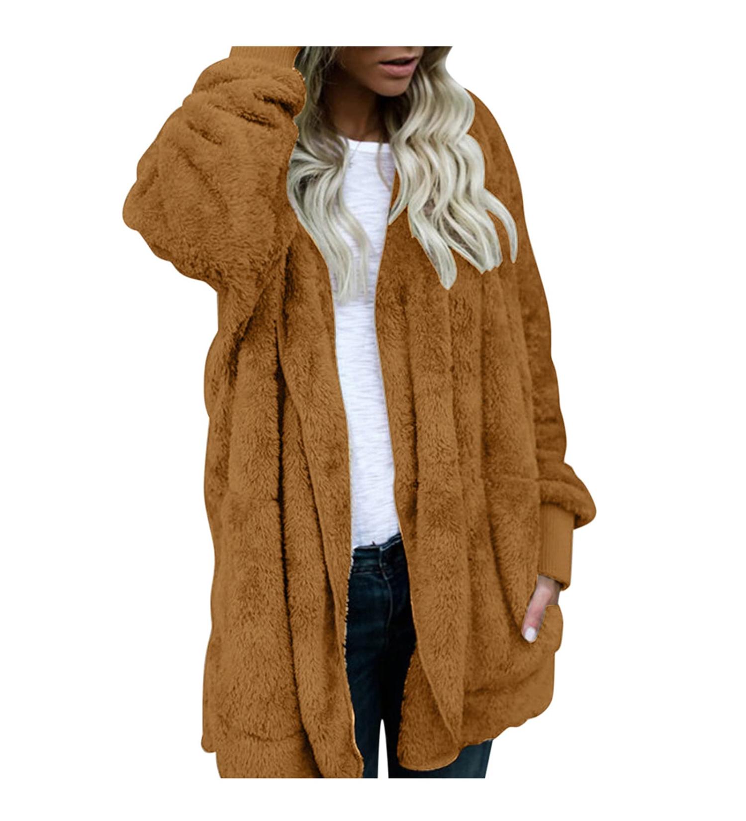 Buy Hanxiulin Oversized Plush Hoodie Jacket - Ladies Winter Coat Casual Fashion Down Jacket in Brown 3XL - Buy Online on GoSupps.com
