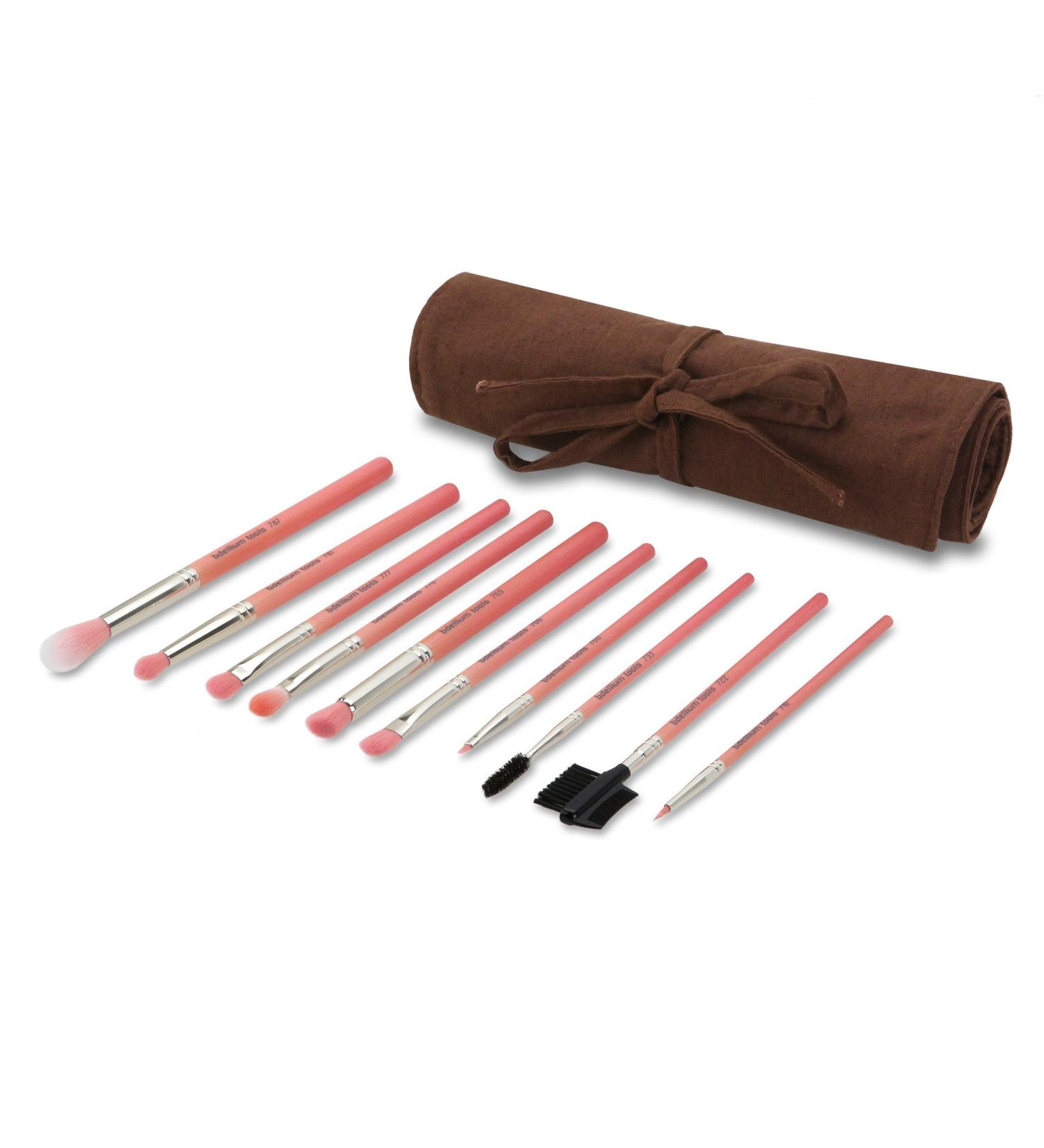 Bdellium Tools Professional Pink Bambu Makeup Brush Set - 10pc Eyes Only with Roll-Up Pouch | International Shipping Available - Buy Online on GoSupps.com