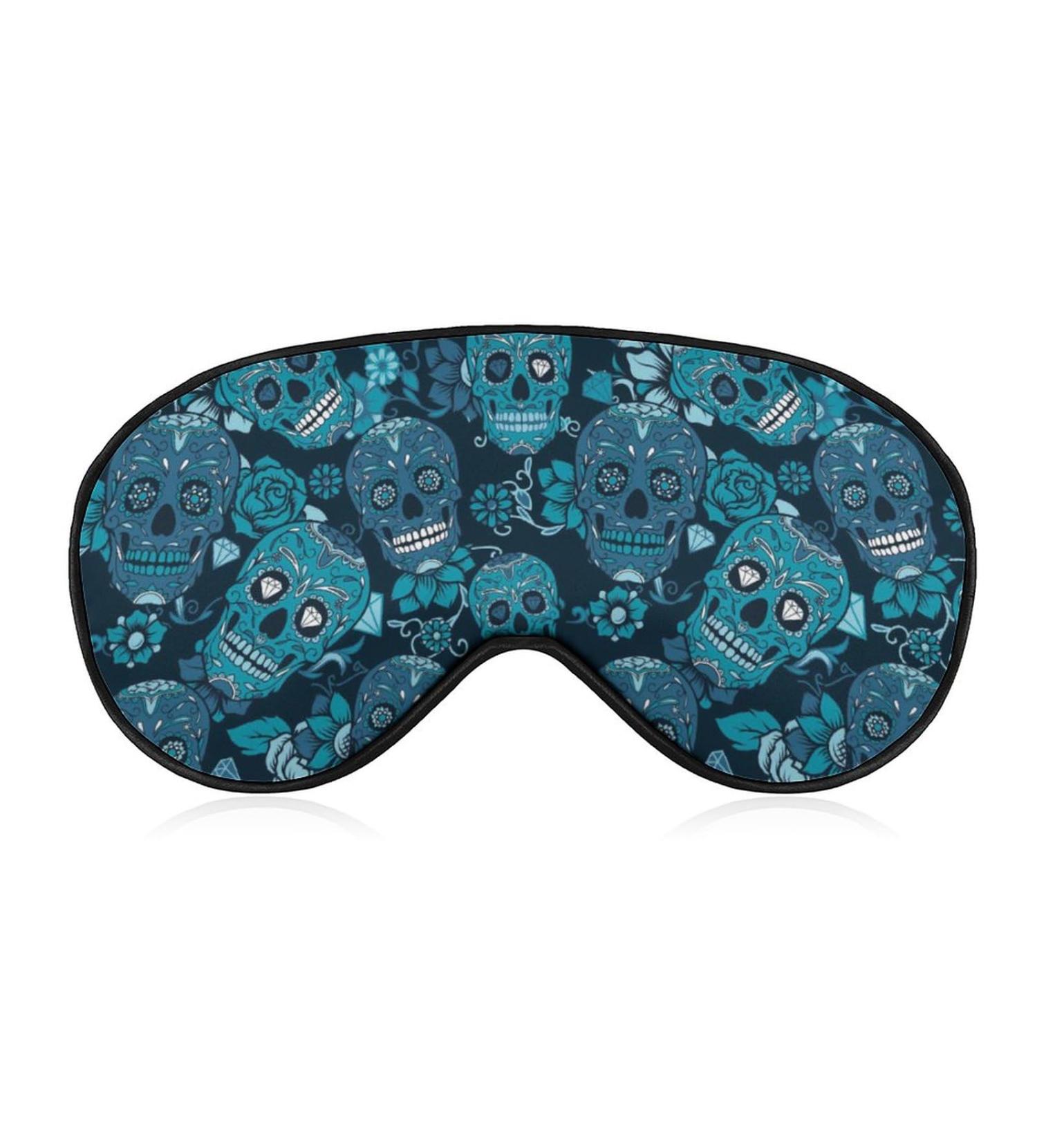 Teal Flower Skull Funny Sleep Mask - Adjustable Elastic Strap for Men and Women - Blackout Eye Shade for Sleeping, Travel, Nap - Cute Design - 1 Count - Buy Online on GoSupps.com
