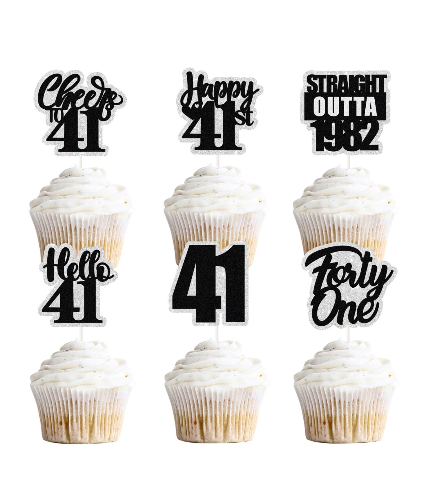 Happy 41st Cupcake Topper 18pcs Straight Outta 1982 Cheer to 41 Years Old Cake Picks Celebrating Happy 41st Birthday Party Decoration - Buy Online on GoSupps.com