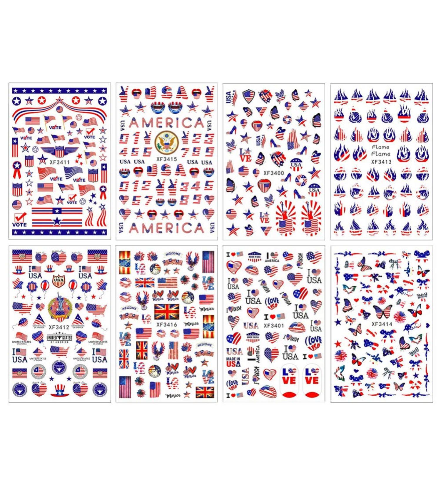 minkissy American Flag Nail Art Stickers - 8 Sheets 4th of July Independence Day Nail Art Decals National Day Manicure Decals for Memorial Day Women Girls - Buy Online on GoSupps.com