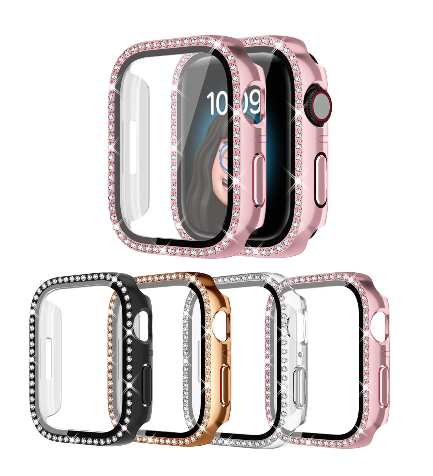 4 Pack Bling Case for Apple Watch Series 8/Series 7 41mm Glitter Rhinestone Diamonds Protective Case with Tempered Glass Screen Protector Replacement Cover for iWatch Series 8/Series 7 41mm Women Black/Rose Gold/Pink/Clear 41mm - Buy Online on GoSupps.com