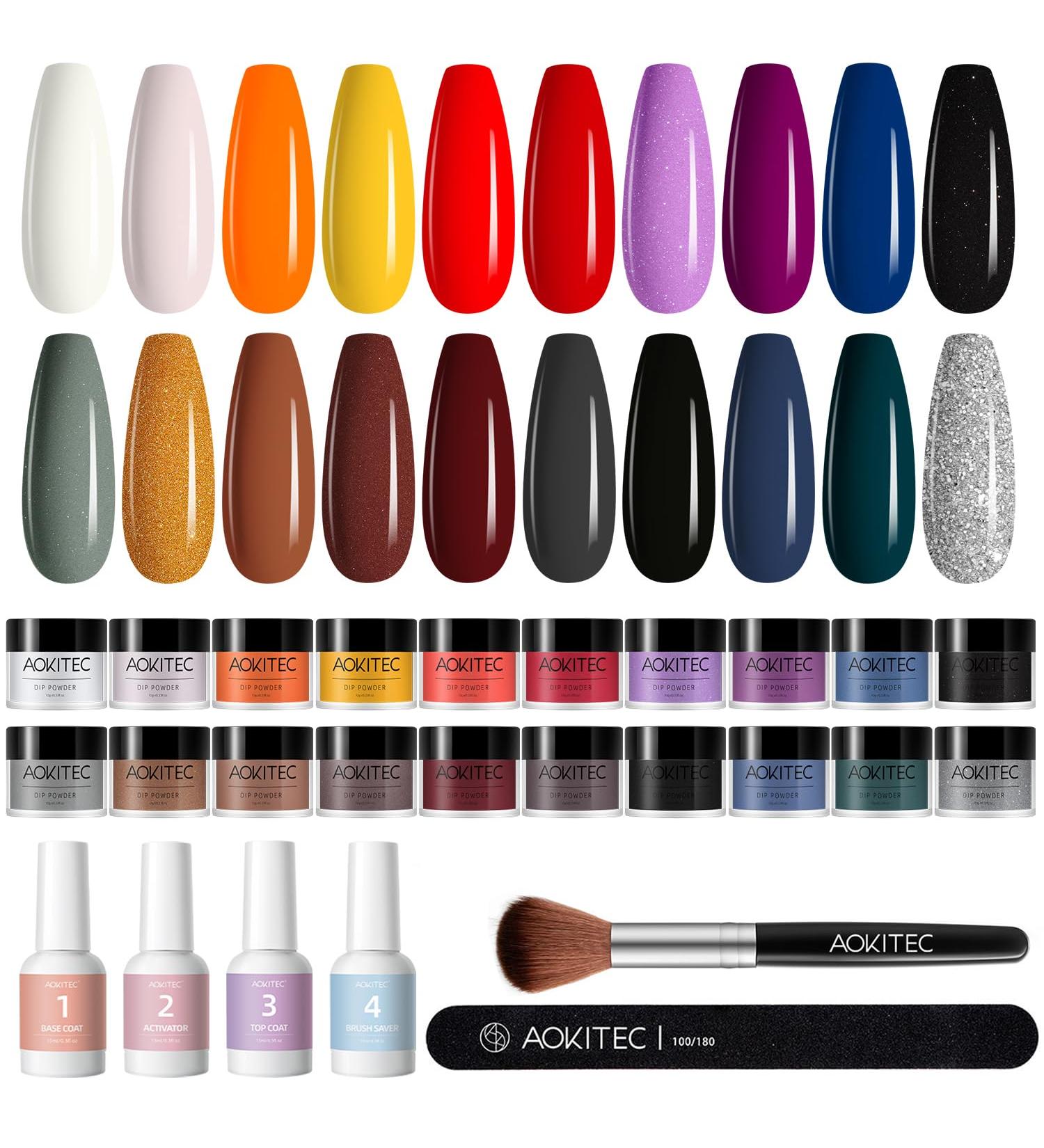 Dipping Powder Nails Set - Aokitec 26PCS Starter Kit | 20 Colors Acryl Glitzer Nail Powder with Activator | DIY Manicure & Nail Art - SpaceWalk - Buy Online on GoSupps.com