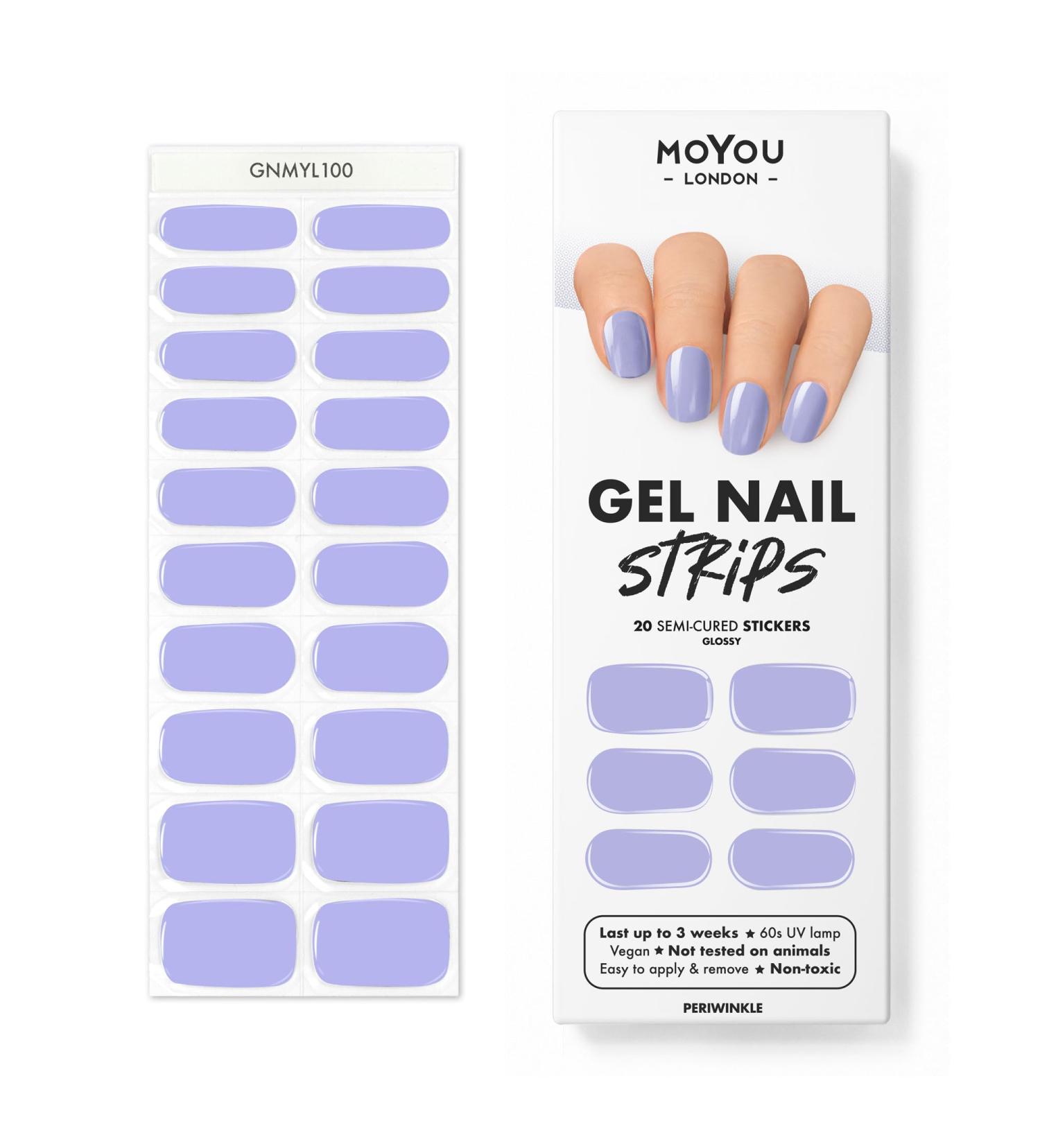 Moyou London Semi Cured Gel Nail Strips - 20 Pc Periwinkle Gel Wraps | Buy 3, Get 1 Free UV Lamp | Easy Apply & Remove for Salon-Quality Manicure - Buy Online on GoSupps.com