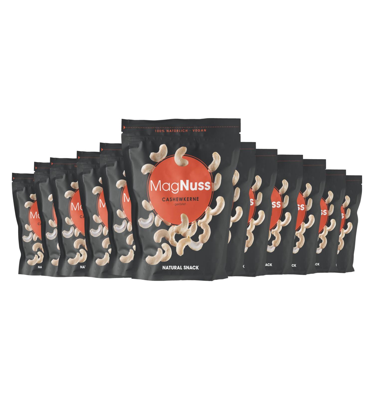 Buy Magnuss Cashew Nuts | Gently Roasted & Unsalted | 12x200g | Crunchy High-Quality Protein Snack - Buy Online on GoSupps.com