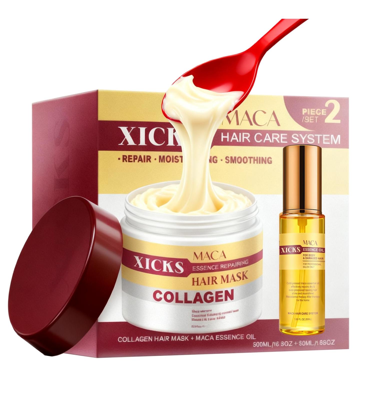 Maca Collag ne Kit de r paration en profondeur Masque capillaire + huile essentielle de maca l'huile d'argan nourrissant pour cheveux ab m s et tous les types de cheveux soin professionnel des - Buy Online on GoSupps.com