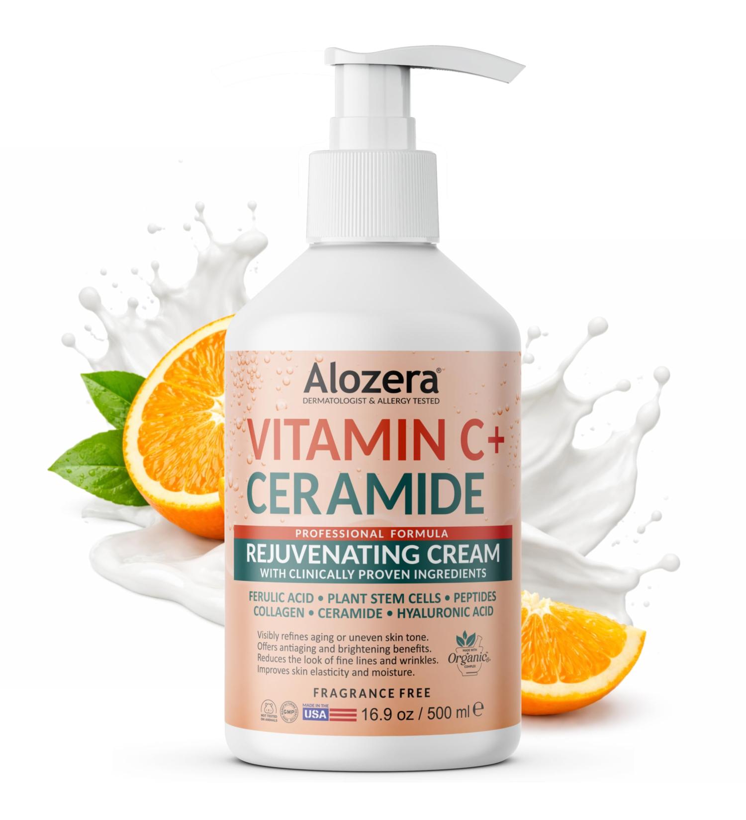 Alozera Vitamin C Body Lotion with Ceramides & Stem Cells Anti-Aging Moisturizing Body Cream for Noticeably Brightening & Visibly Even Skin Tone Lightweight Fragrance Free 16.9 oz - Buy Online on GoSupps.com
