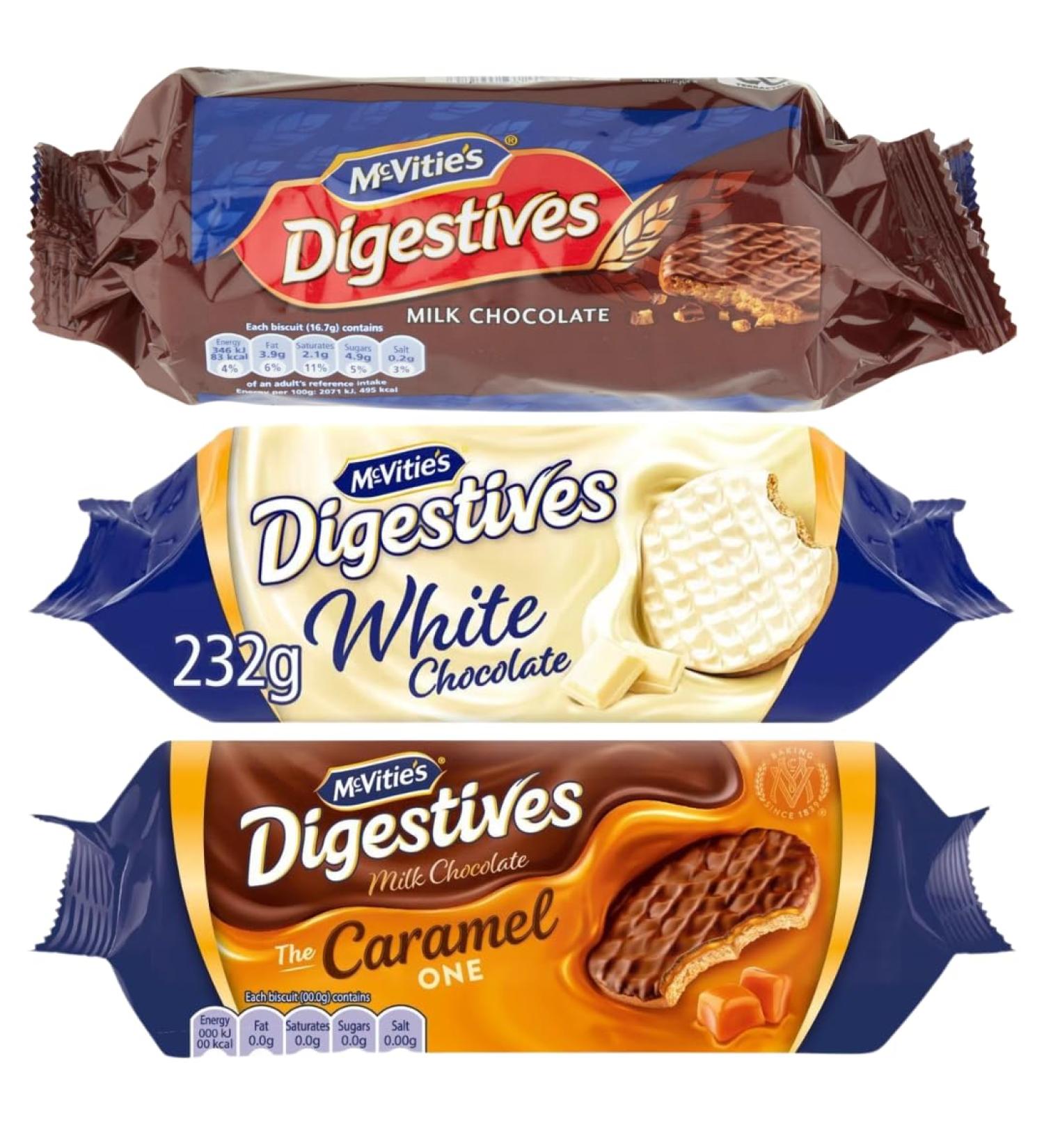 Digestive Biscuits Bundle With Milk Chocolate Digestive 266g White Chocolate Digestive Biscuits 232g and Caramel Digestive Biscuits 250g (3 Pack) - Buy Online on GoSupps.com