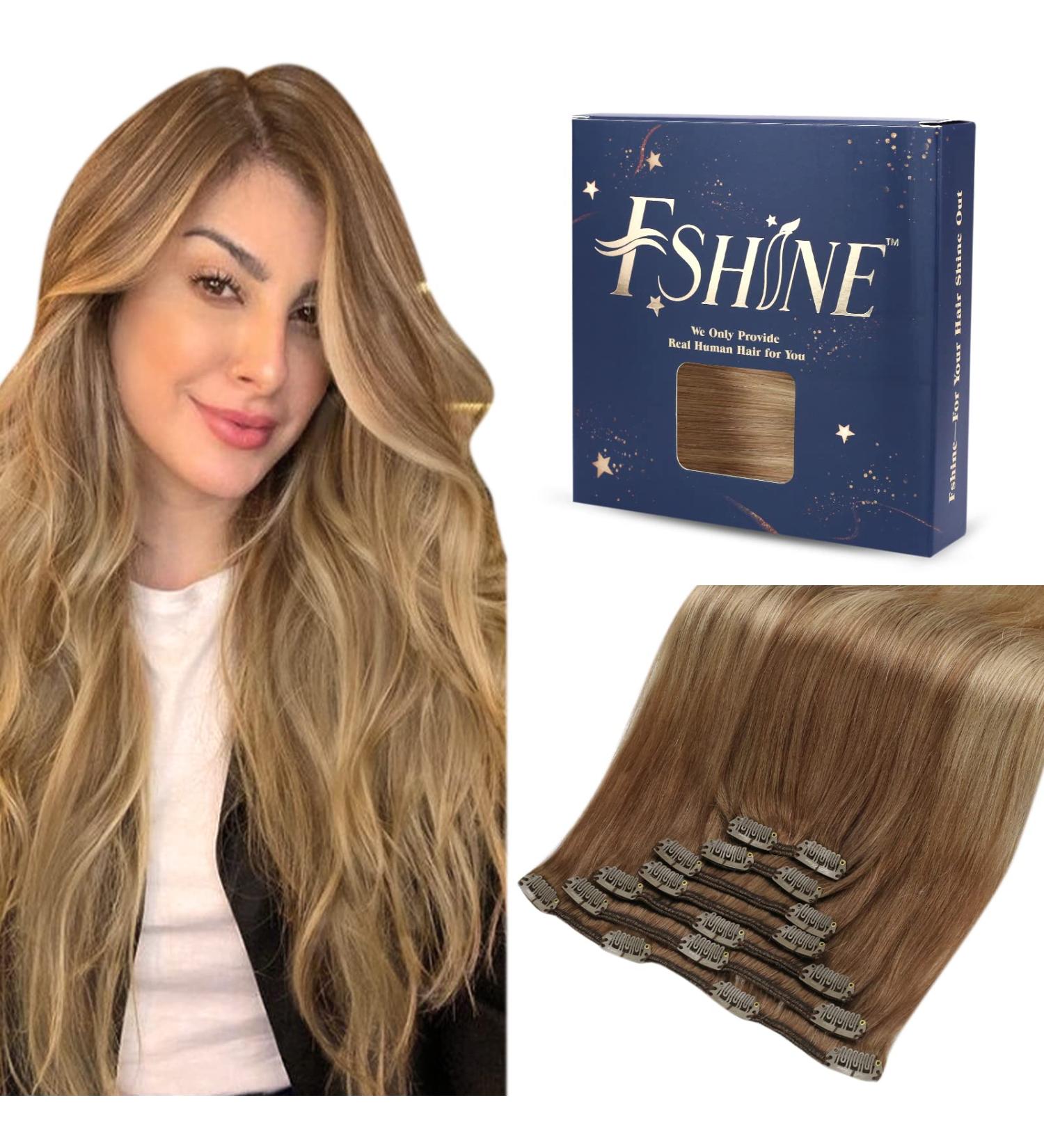 FSHINE Real Hair Clip-In Extensions 55cm 22in 120g Balayage Chocolate Brown to Dirty Blonde - 7pcs Remy Hair Extensions - Buy Online on GoSupps.com
