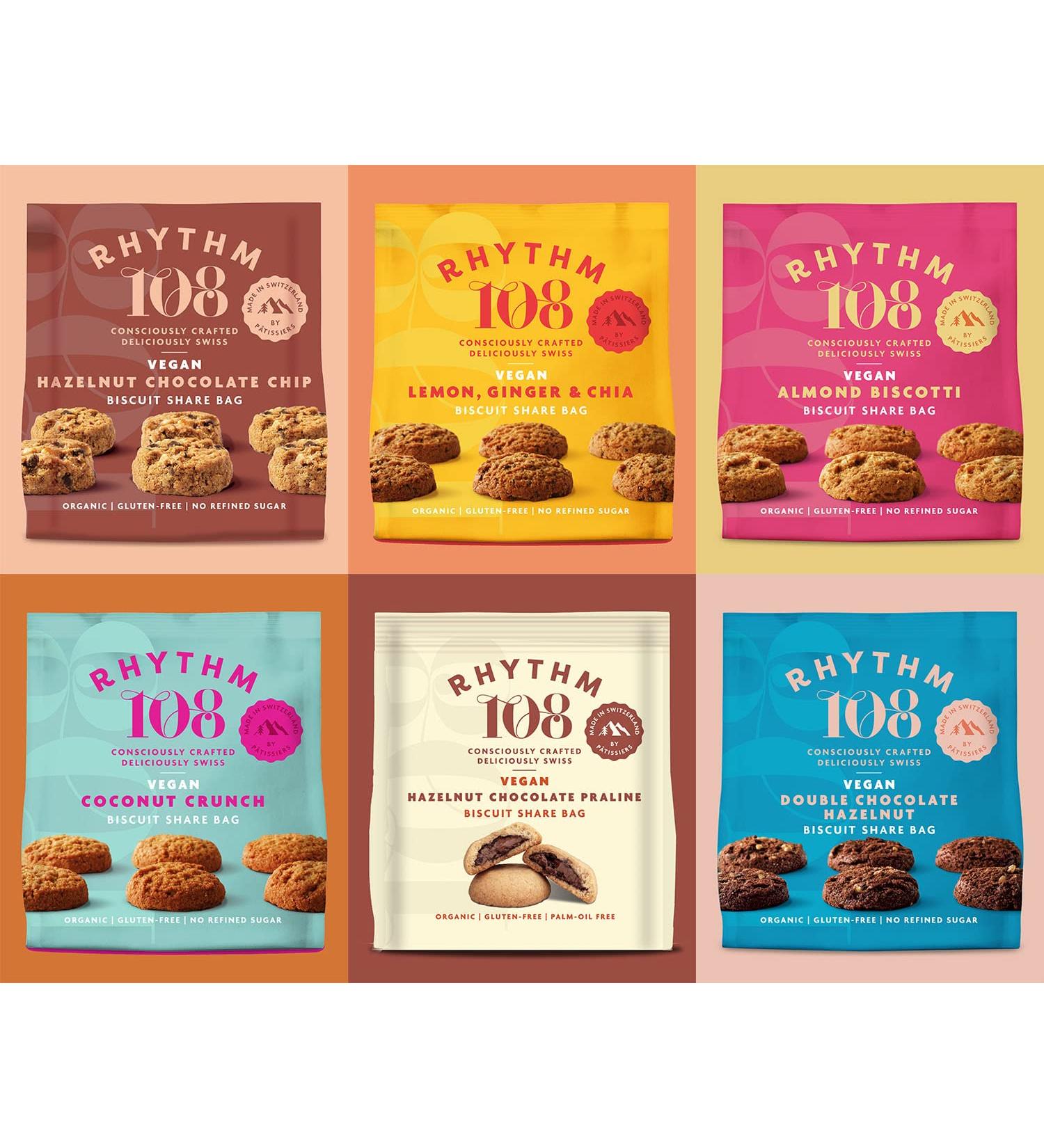 Rhythm 108 Organic Vegan Gluten & Dairy Free Tea Biscuits Share Bag Mixed Case of 6 x 135g - Buy Online on GoSupps.com