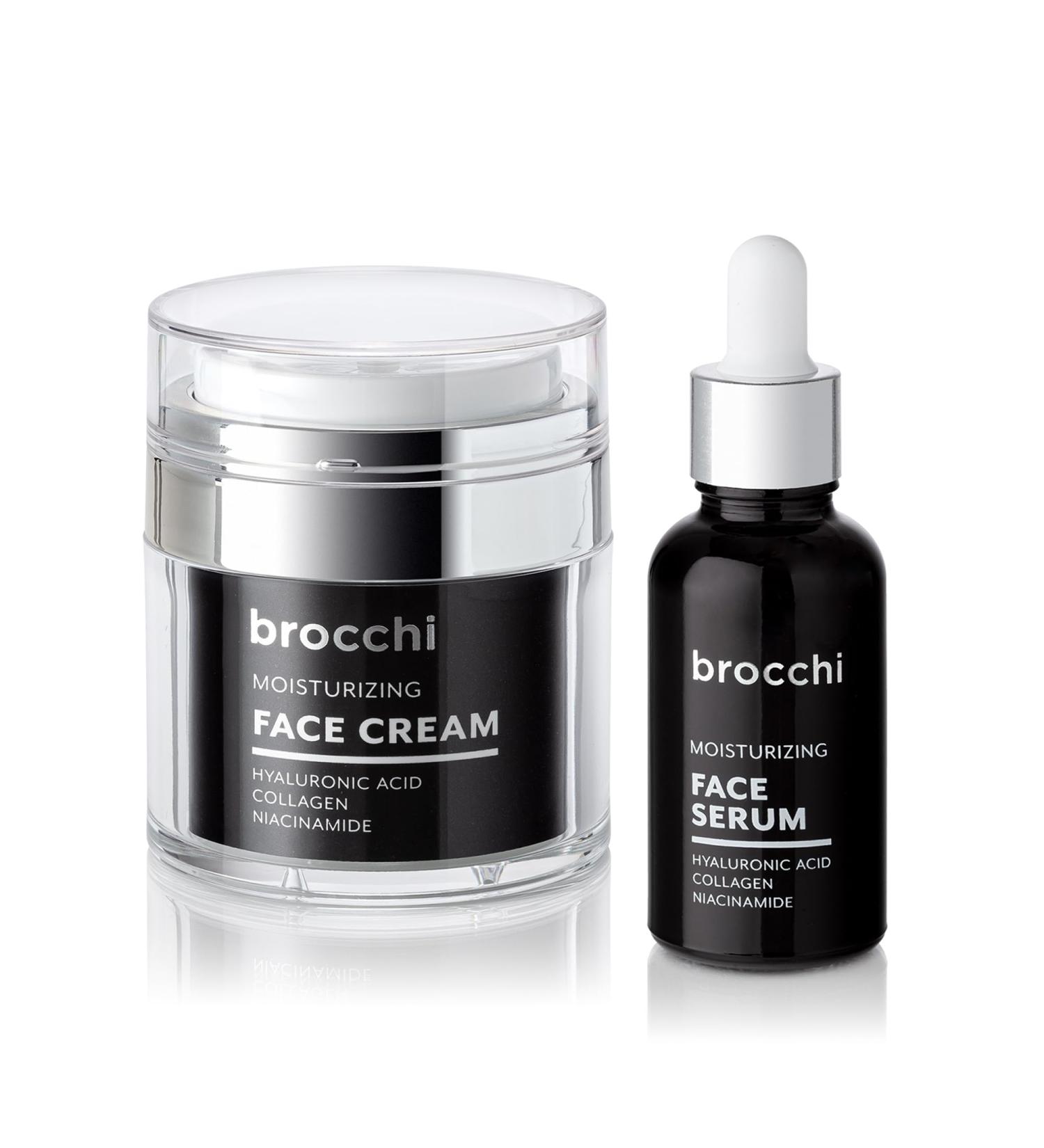 Brocchi | Hyaluronic Acid Face Cream & Serum Set Deep Hydration Revitalizing Enhanced Elasticity Collagen Niacinamide - Buy Online on GoSupps.com