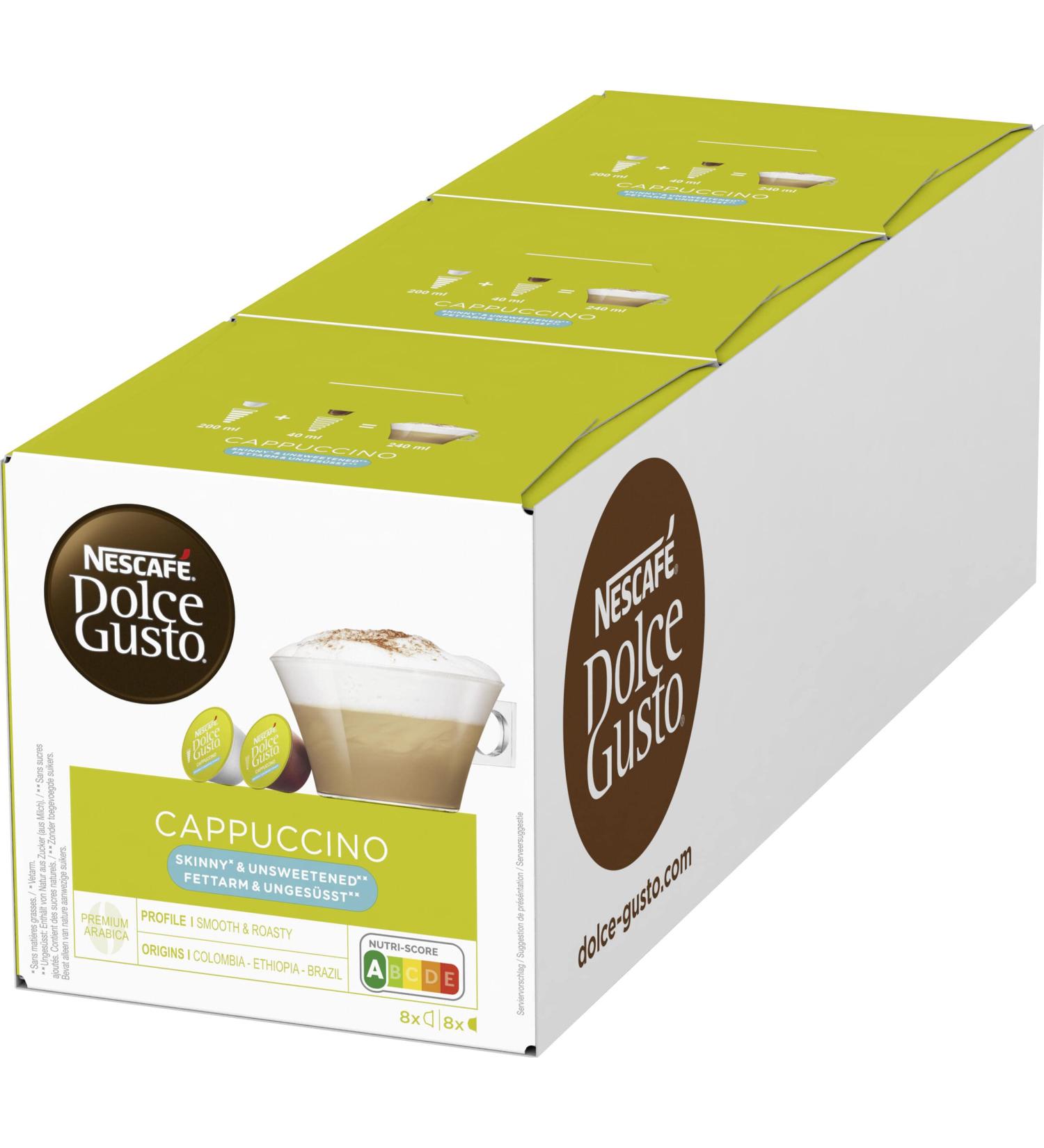 Nescaf Dolce Gusto Cappuccino Unsweetened & Fat-Free - 48 Coffee Capsules (100% Arabica) - 3-Pack for 24 Portions - Buy Online on GoSupps.com