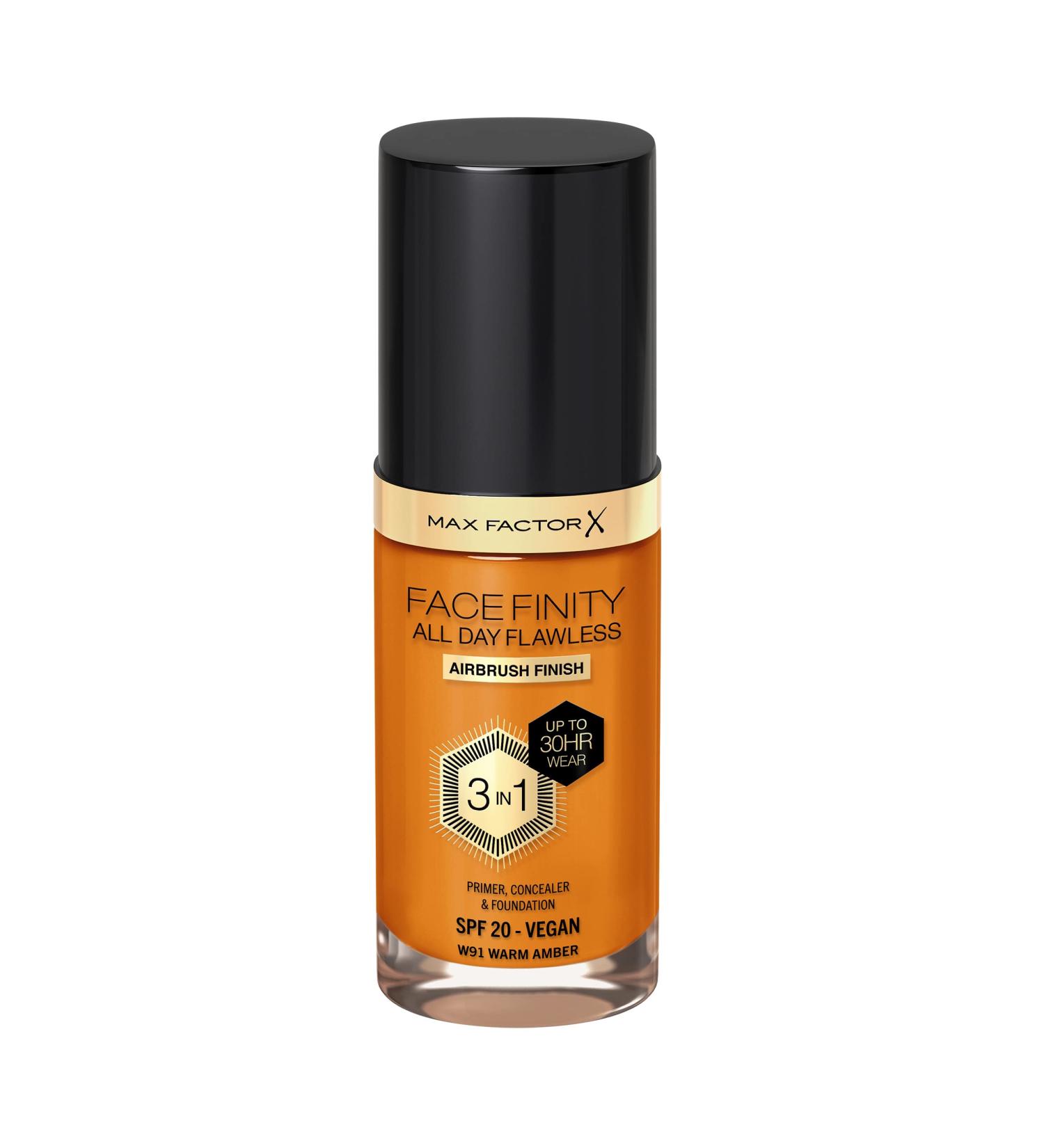 Max Factor Facefinity 3-in-1 All Day Flawless Liquid Foundation SPF 20 - 91 Warm Amber 30 ml - Buy Online on GoSupps.com