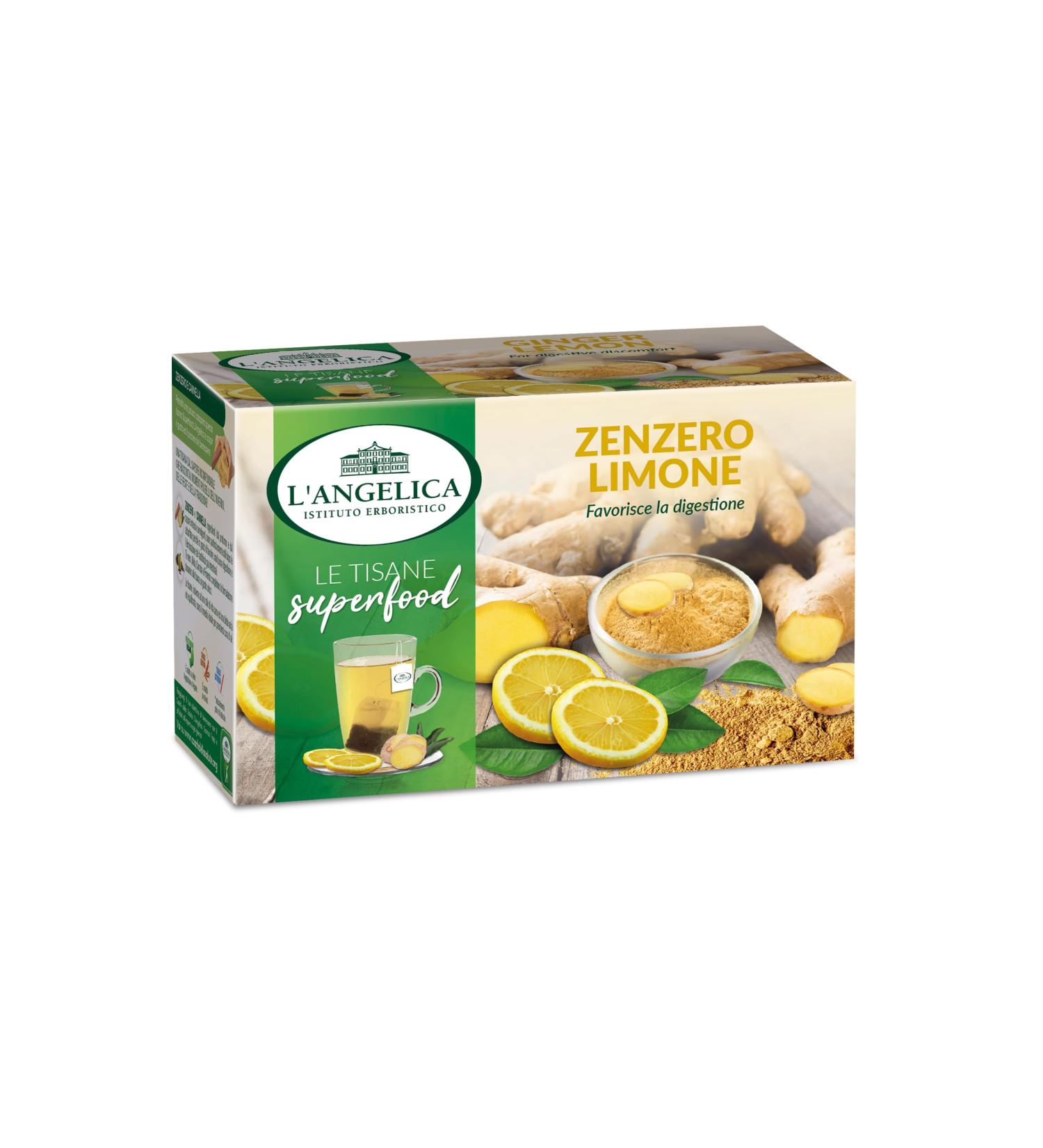  L'Angelica Angelica Functional ginger and lemon herbal tea ideal after meals with digestive and relaxing properties vegan 10 packs of 20 tea bags - Buy Online on GoSupps.com
