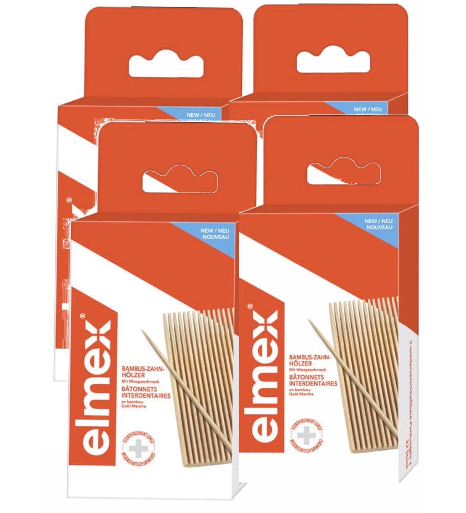 ELMEX Interdental Sticks - Remove Plaque - Box of 32 Bamboo Interdental Sticks - Resealable Bags - Pack of 4 Boxes of 32 Stic